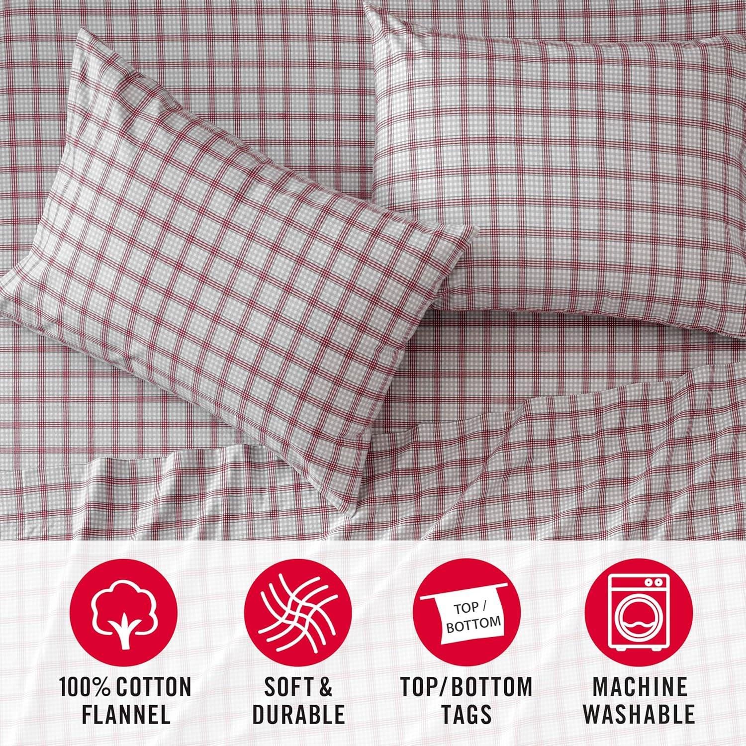 imageMartha Stewart Flannel Sheets Twin Size AntiPilling amp Wrinkle Resistant Cotton Touchably Soft for AllSeason Comfort Bed Sheets with Matching Pillowcase amp Fitted Sheet Ski Village GreenHoliday Lodge Plaid RedGrey