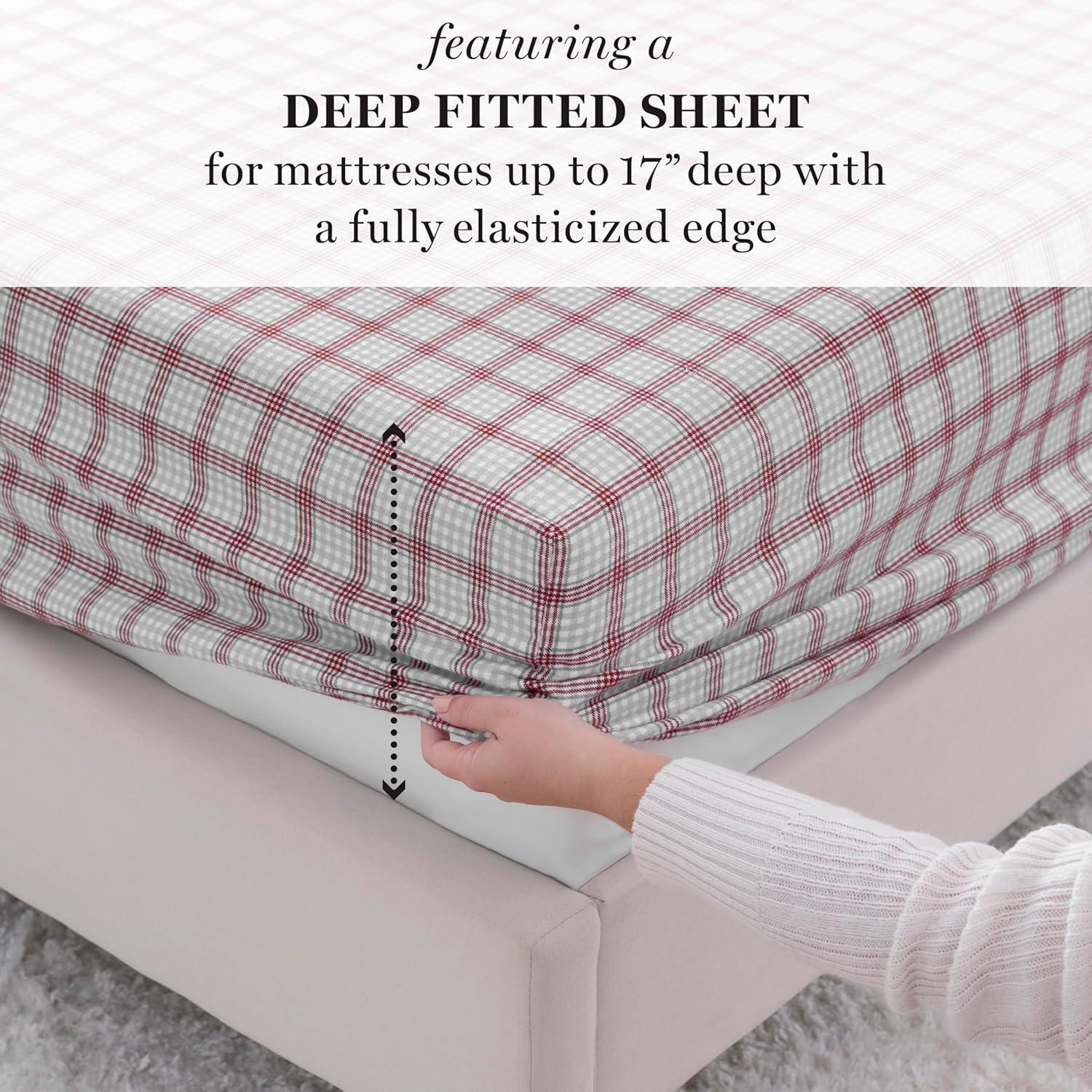 imageMartha Stewart Flannel Sheets Twin Size AntiPilling amp Wrinkle Resistant Cotton Touchably Soft for AllSeason Comfort Bed Sheets with Matching Pillowcase amp Fitted Sheet Ski Village GreenHoliday Lodge Plaid RedGrey