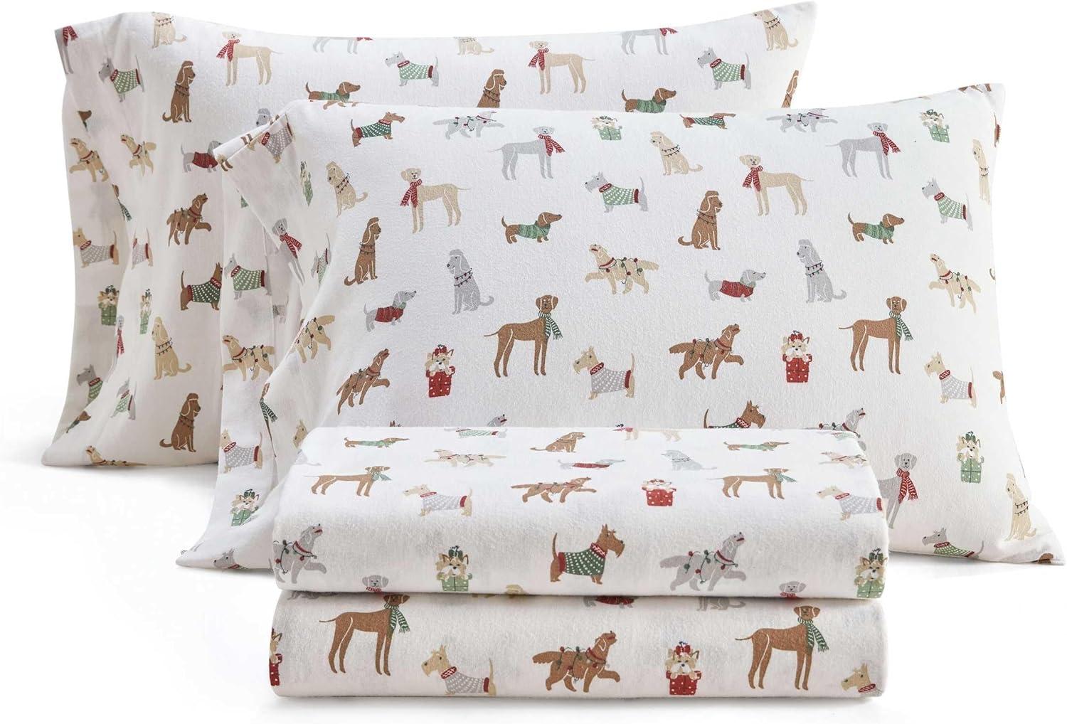imageMartha Stewart Flannel Sheets Twin Size AntiPilling amp Wrinkle Resistant Cotton Touchably Soft for AllSeason Comfort Bed Sheets with Matching Pillowcase amp Fitted Sheet Ski Village GreenHoliday Pups Brown