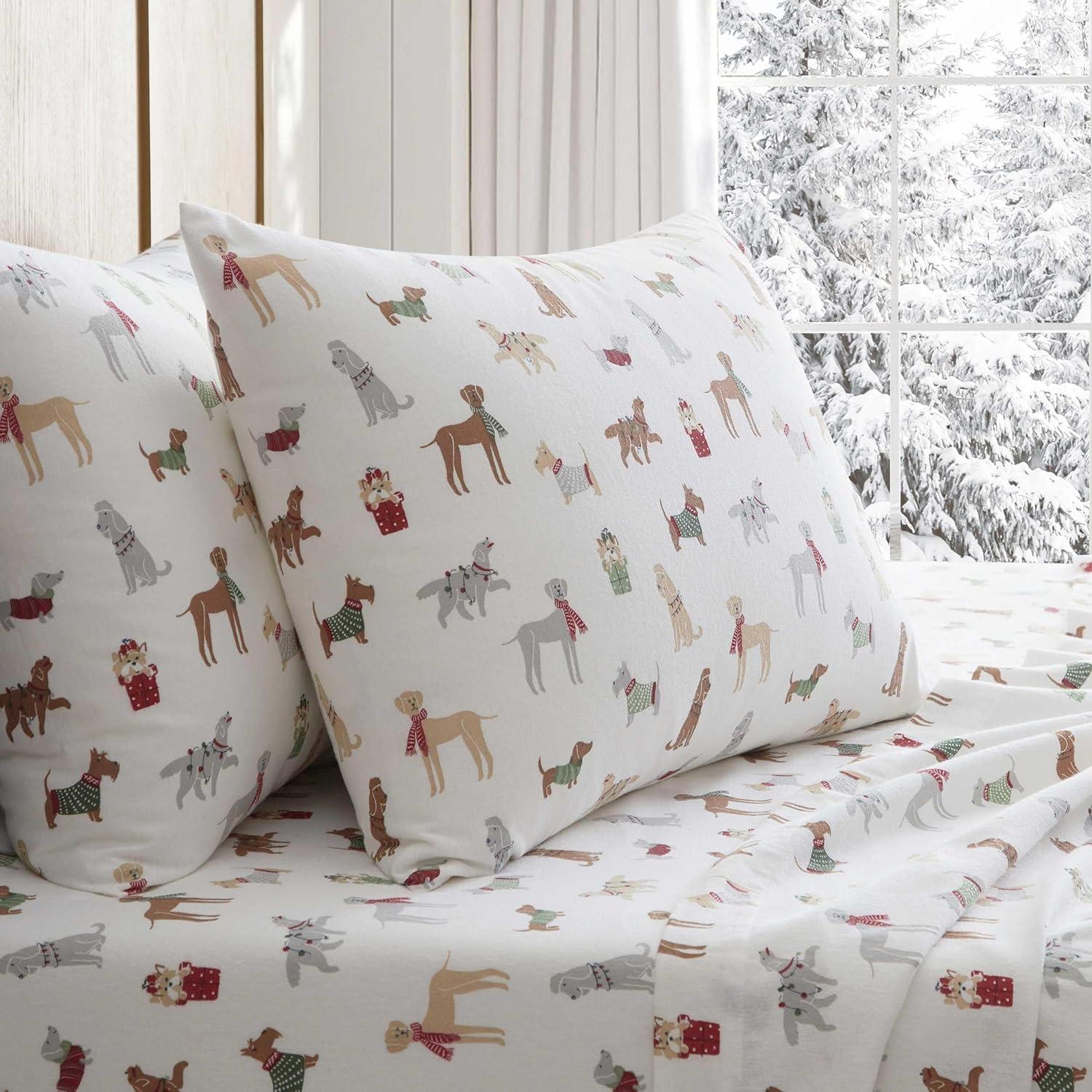 imageMartha Stewart Flannel Sheets Twin Size AntiPilling amp Wrinkle Resistant Cotton Touchably Soft for AllSeason Comfort Bed Sheets with Matching Pillowcase amp Fitted Sheet Ski Village GreenHoliday Pups Brown