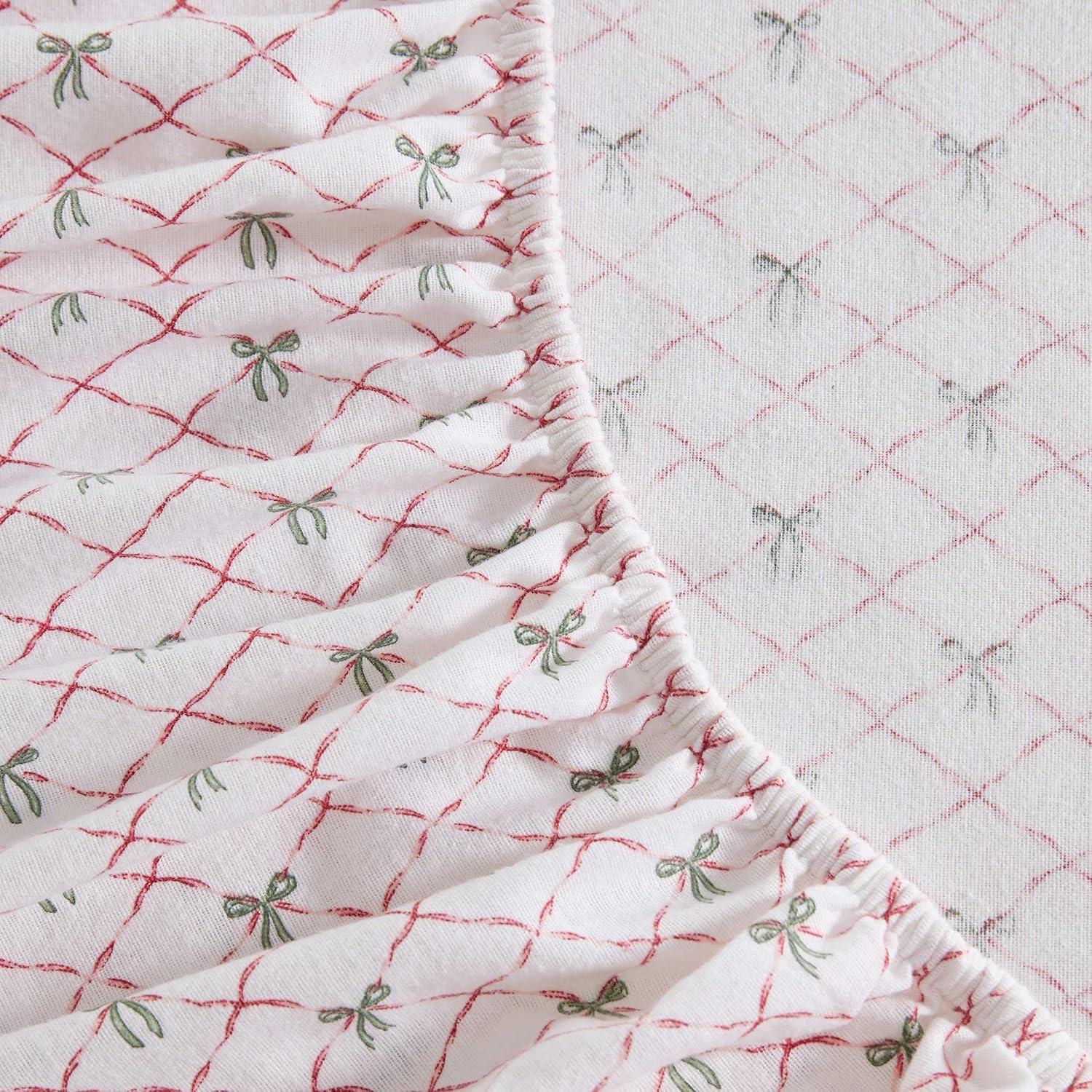 imageMartha Stewart Flannel Sheets Twin Size AntiPilling amp Wrinkle Resistant Cotton Touchably Soft for AllSeason Comfort Bed Sheets with Matching Pillowcase amp Fitted Sheet Ski Village GreenHoliday Bows Red