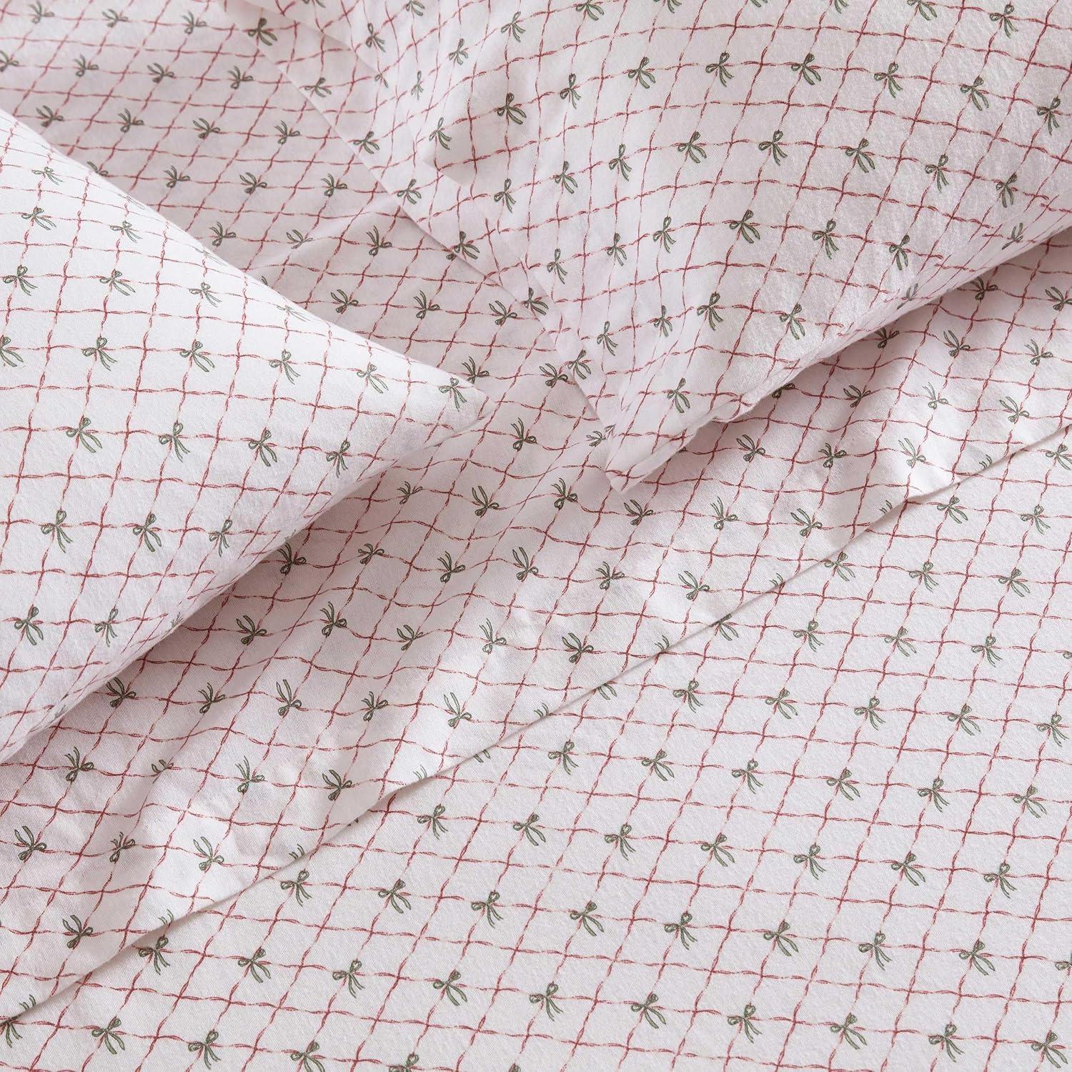 imageMartha Stewart Flannel Sheets Twin Size AntiPilling amp Wrinkle Resistant Cotton Touchably Soft for AllSeason Comfort Bed Sheets with Matching Pillowcase amp Fitted Sheet Ski Village GreenHoliday Bows Red