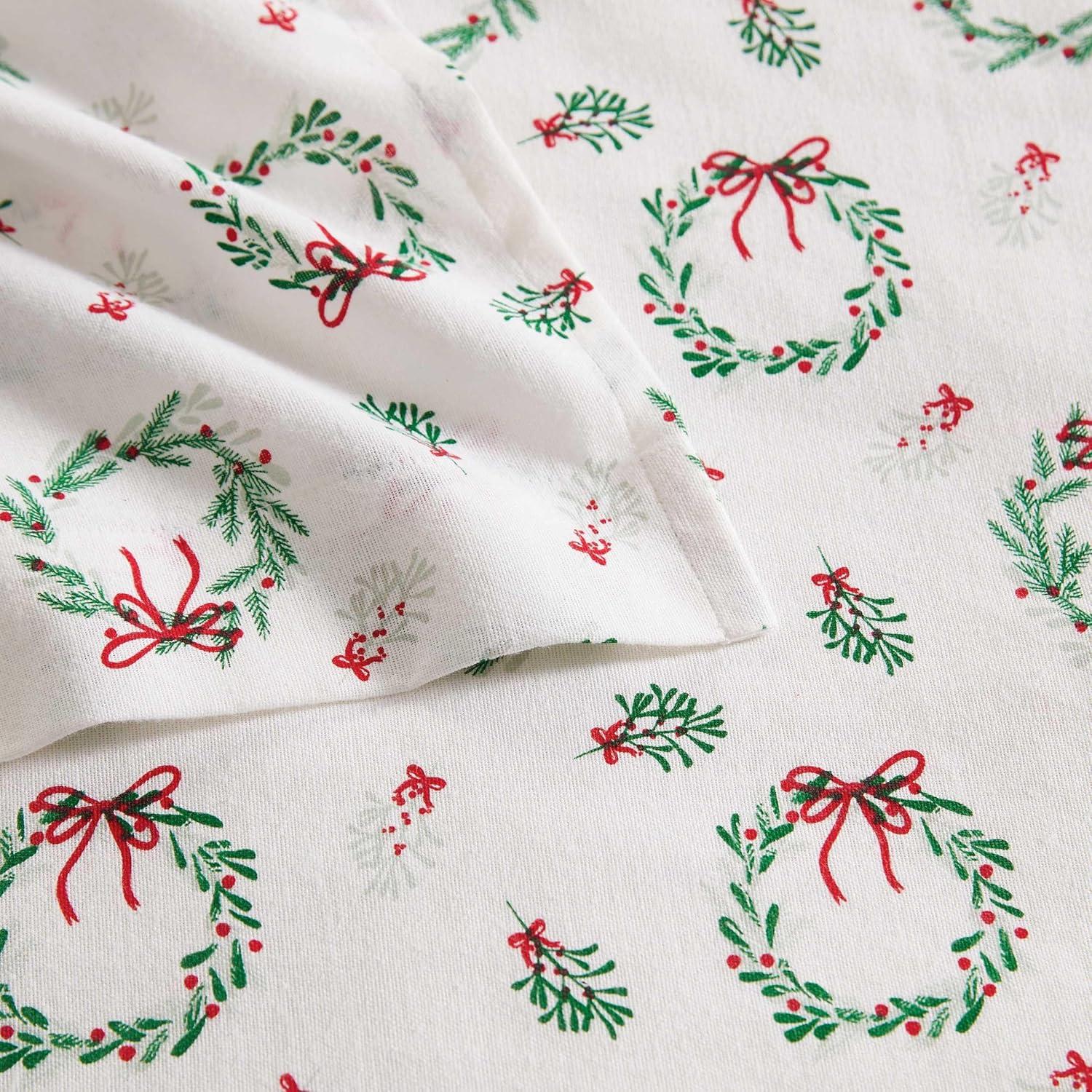 imageMartha Stewart Flannel Sheets Twin Size AntiPilling amp Wrinkle Resistant Cotton Touchably Soft for AllSeason Comfort Bed Sheets with Matching Pillowcase amp Fitted Sheet Ski Village GreenWreaths Mistletoe Green