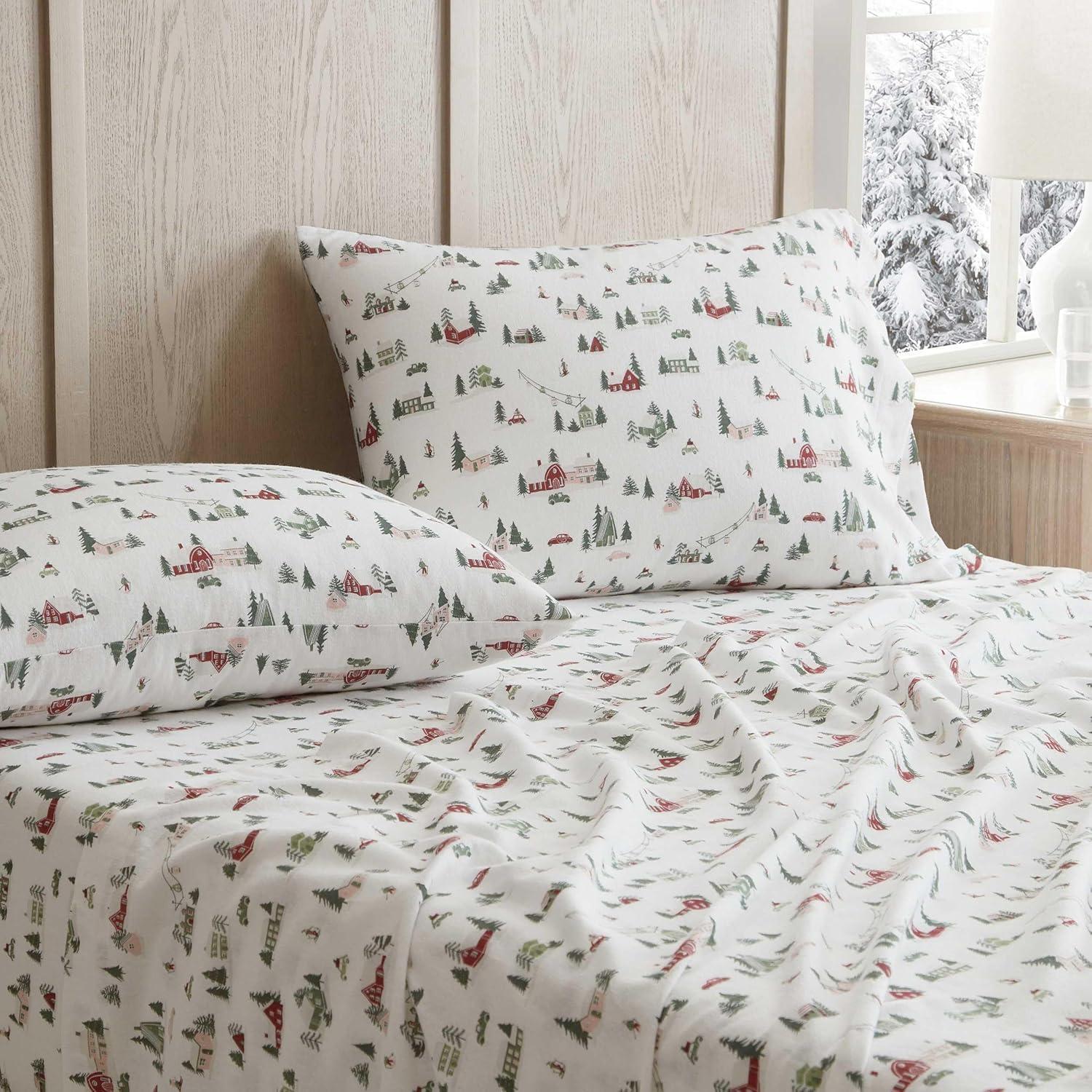 imageMartha Stewart Flannel Sheets Twin Size AntiPilling amp Wrinkle Resistant Cotton Touchably Soft for AllSeason Comfort Bed Sheets with Matching Pillowcase amp Fitted Sheet Ski Village GreenSki Village Green