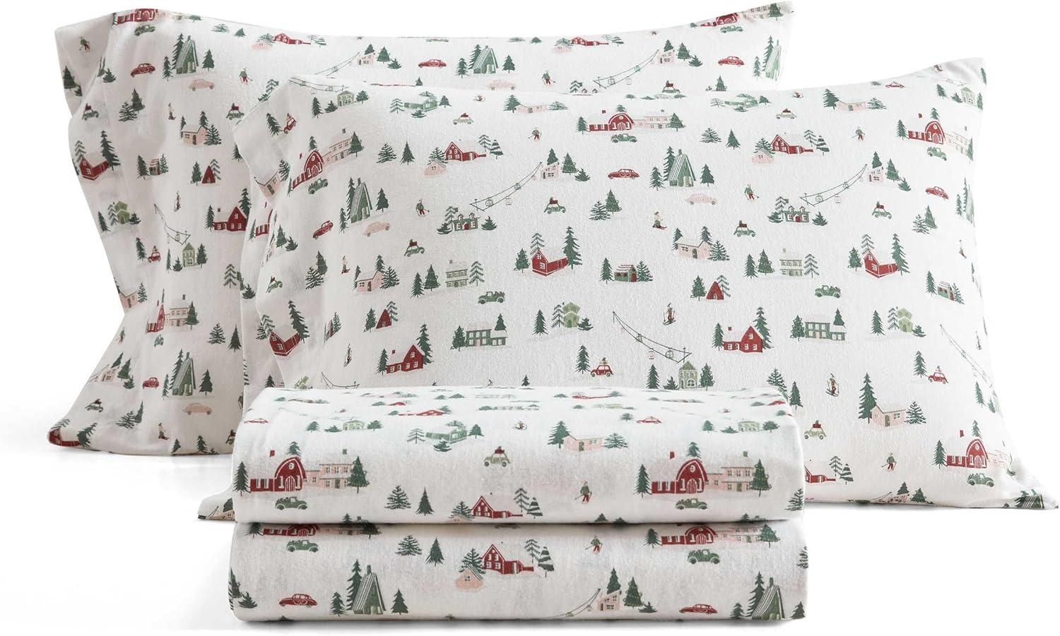 imageMartha Stewart Flannel Sheets Twin Size AntiPilling amp Wrinkle Resistant Cotton Touchably Soft for AllSeason Comfort Bed Sheets with Matching Pillowcase amp Fitted Sheet Ski Village GreenSki Village Green