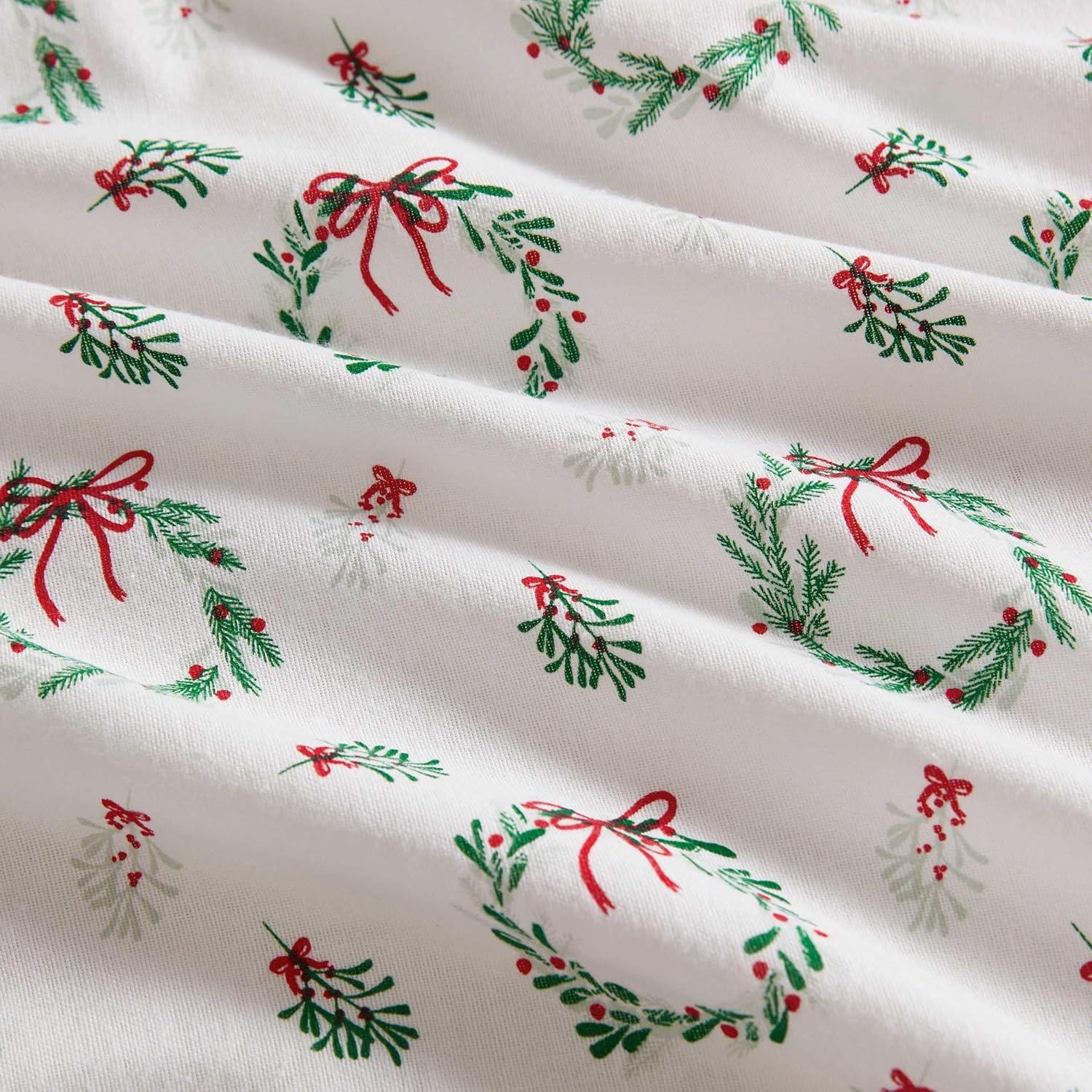imageMartha Stewart Flannel Sheets Twin Size AntiPilling amp Wrinkle Resistant Cotton Touchably Soft for AllSeason Comfort Bed Sheets with Matching Pillowcase amp Fitted Sheet Ski Village GreenWreaths Mistletoe Green