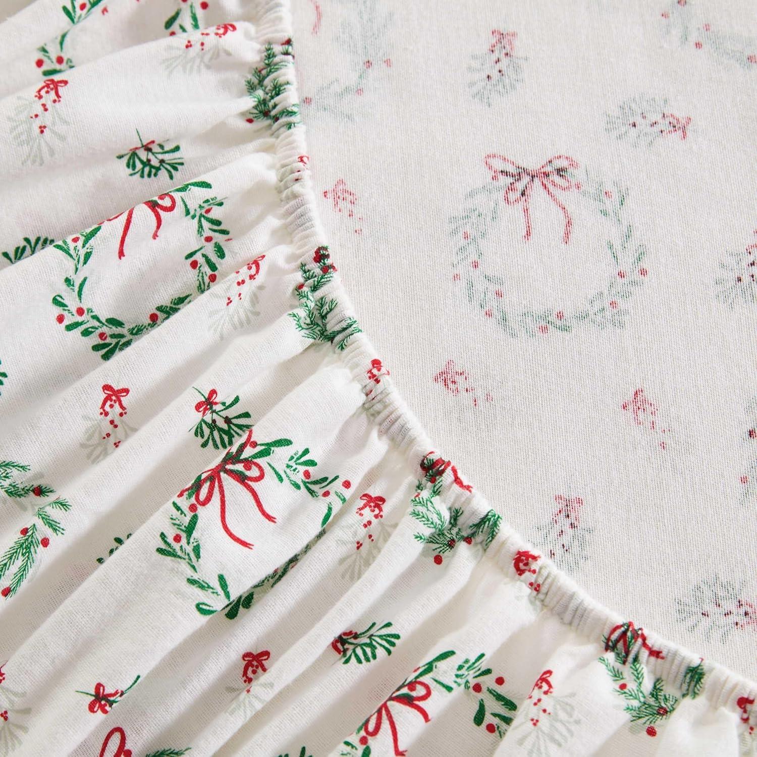 imageMartha Stewart Flannel Sheets Twin Size AntiPilling amp Wrinkle Resistant Cotton Touchably Soft for AllSeason Comfort Bed Sheets with Matching Pillowcase amp Fitted Sheet Ski Village GreenWreaths Mistletoe Green