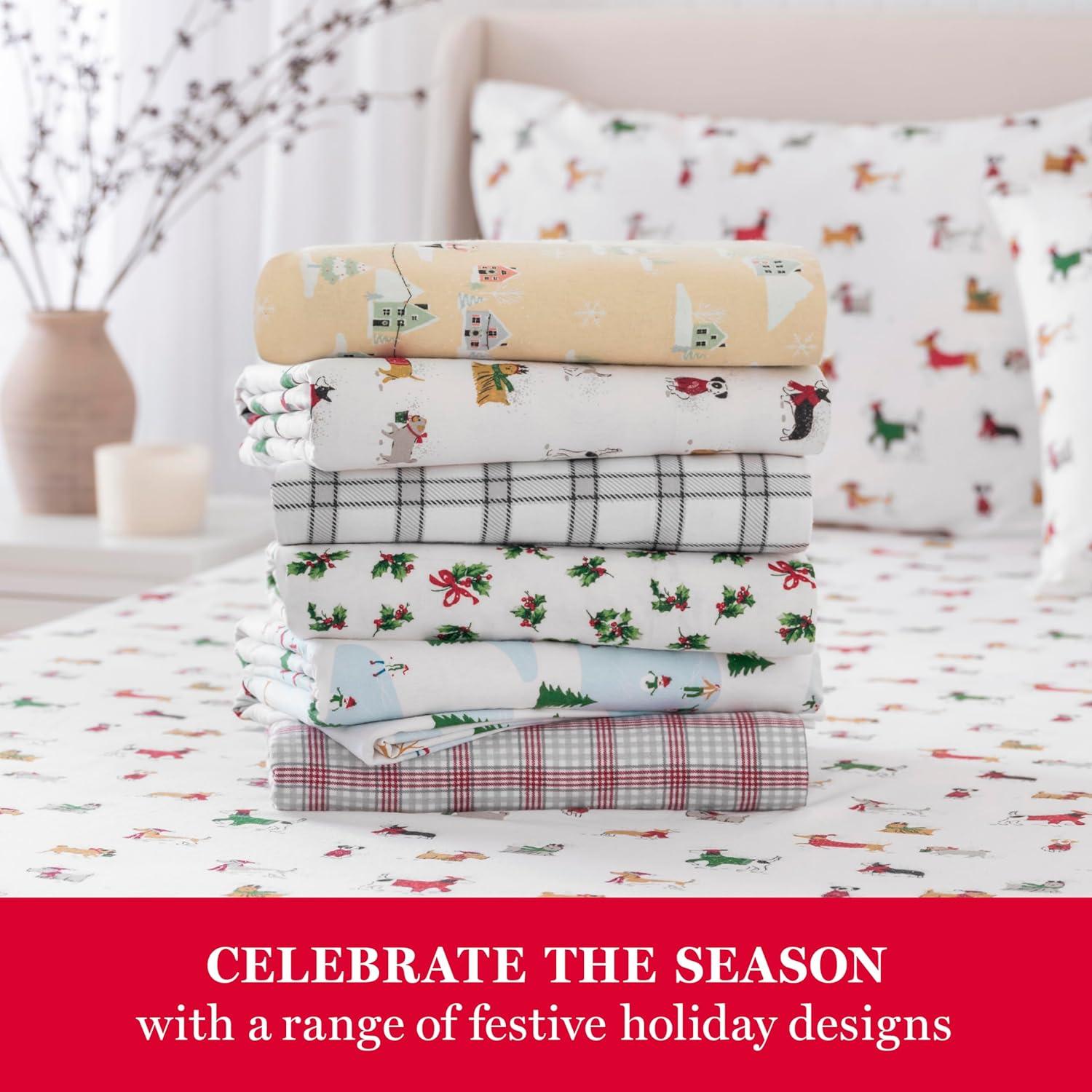 imageMartha Stewart Flannel Sheets Twin Size AntiPilling amp Wrinkle Resistant Cotton Touchably Soft for AllSeason Comfort Bed Sheets with Matching Pillowcase amp Fitted Sheet Ski Village GreenHoliday Windowpane Plaid WhiteGrey