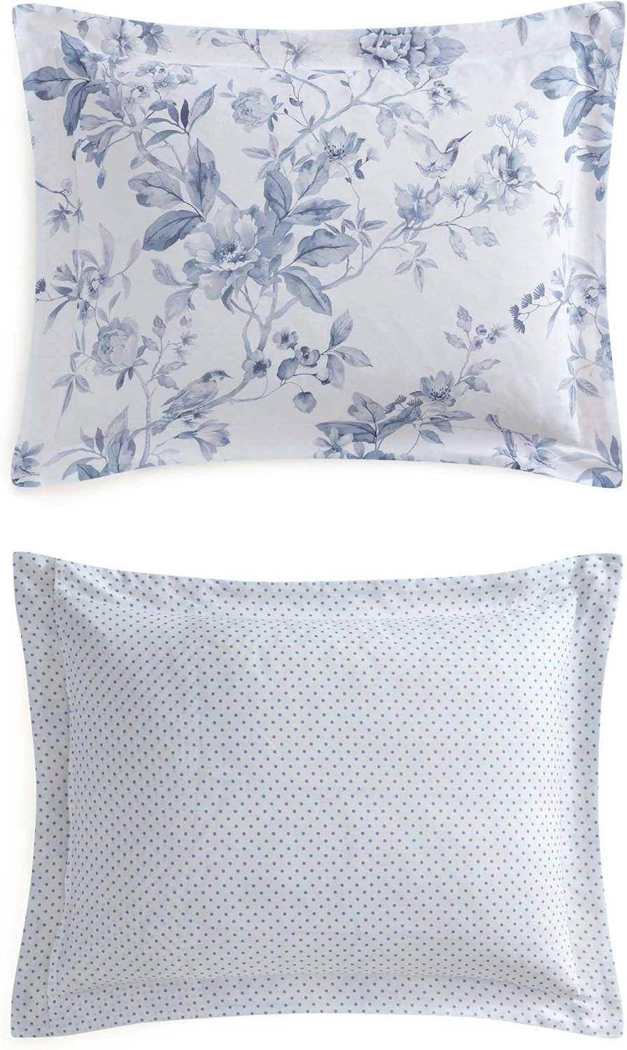 imageMartha Stewart Queen Comforter Set 100 Silky Smooth Cotton Sateen Floral Bedding for Year Round Comfort 3 Piece Bed Set with Matching Pillowcases Tea Rose PinkSongbird Blue
