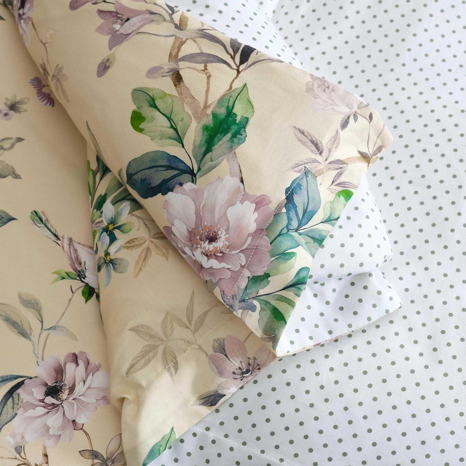 imageMartha Stewart Queen Comforter Set 100 Silky Smooth Cotton Sateen Floral Bedding for Year Round Comfort 3 Piece Bed Set with Matching Pillowcases Tea Rose PinkSongbird Yellow