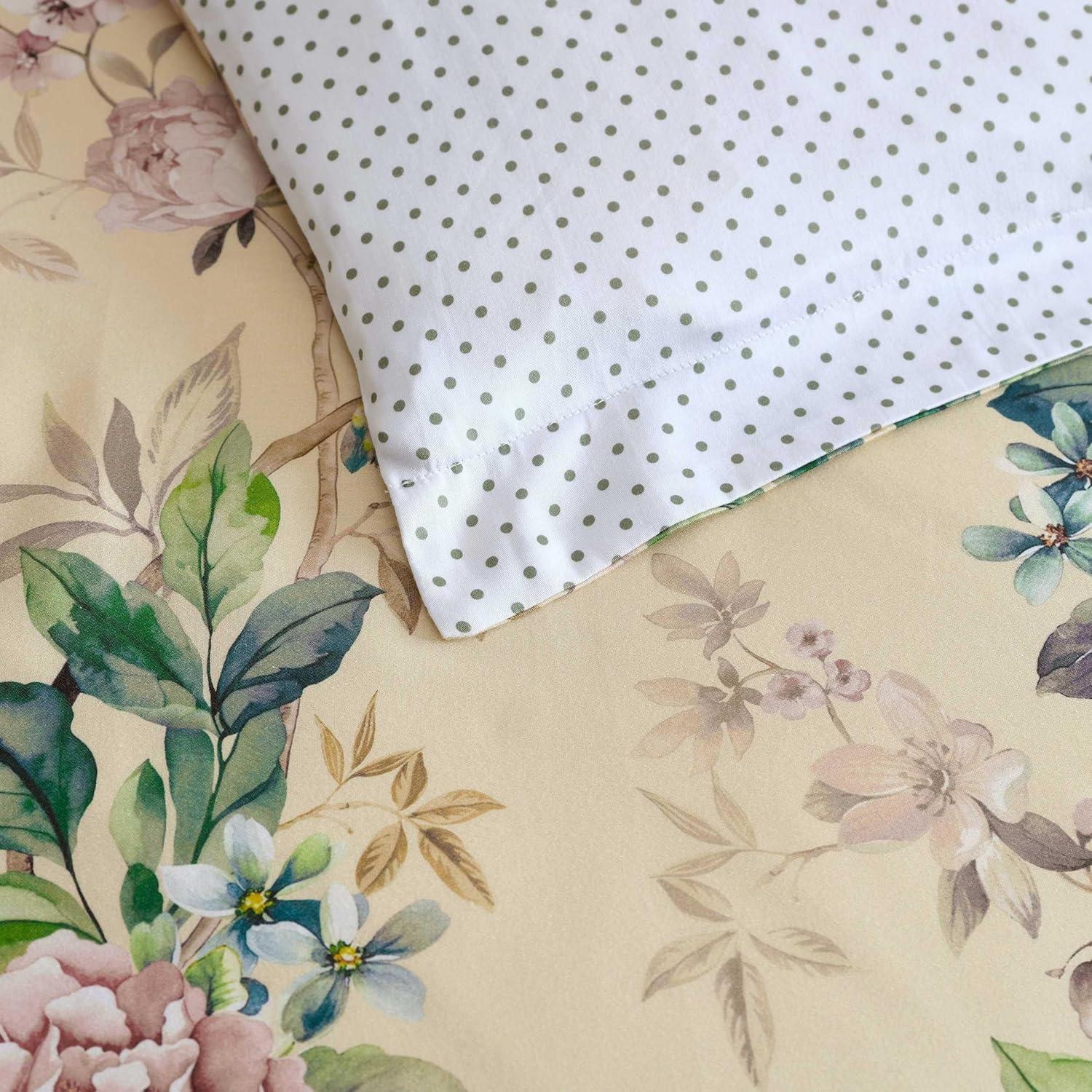 imageMartha Stewart Queen Comforter Set 100 Silky Smooth Cotton Sateen Floral Bedding for Year Round Comfort 3 Piece Bed Set with Matching Pillowcases Tea Rose PinkSongbird Yellow