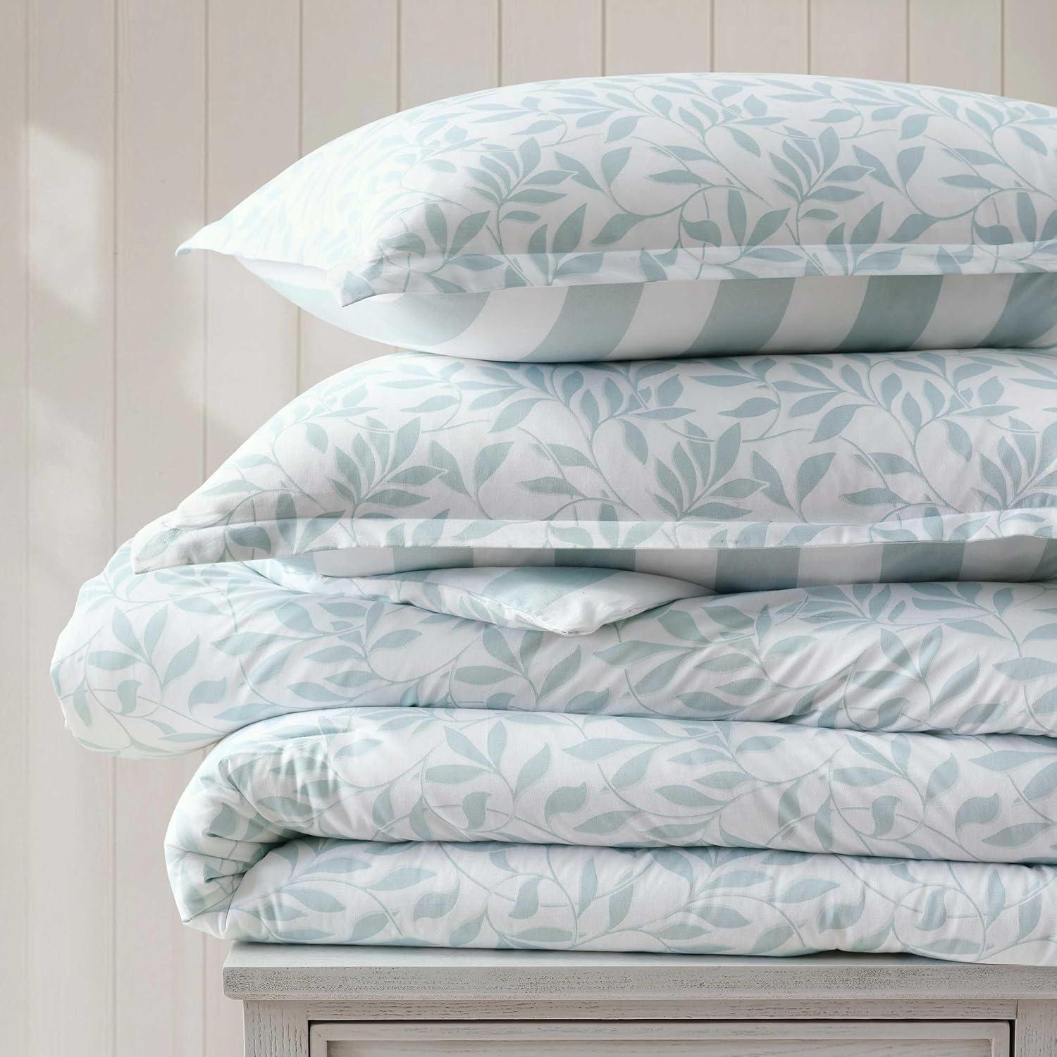 imageMartha Stewart Queen Comforter Set Naturally Soft CottonRich Jacquard Bedding wMatching Pillowcases Textured 3 Piece Bed Set Garden Trellis WhiteCopper Vines Blue