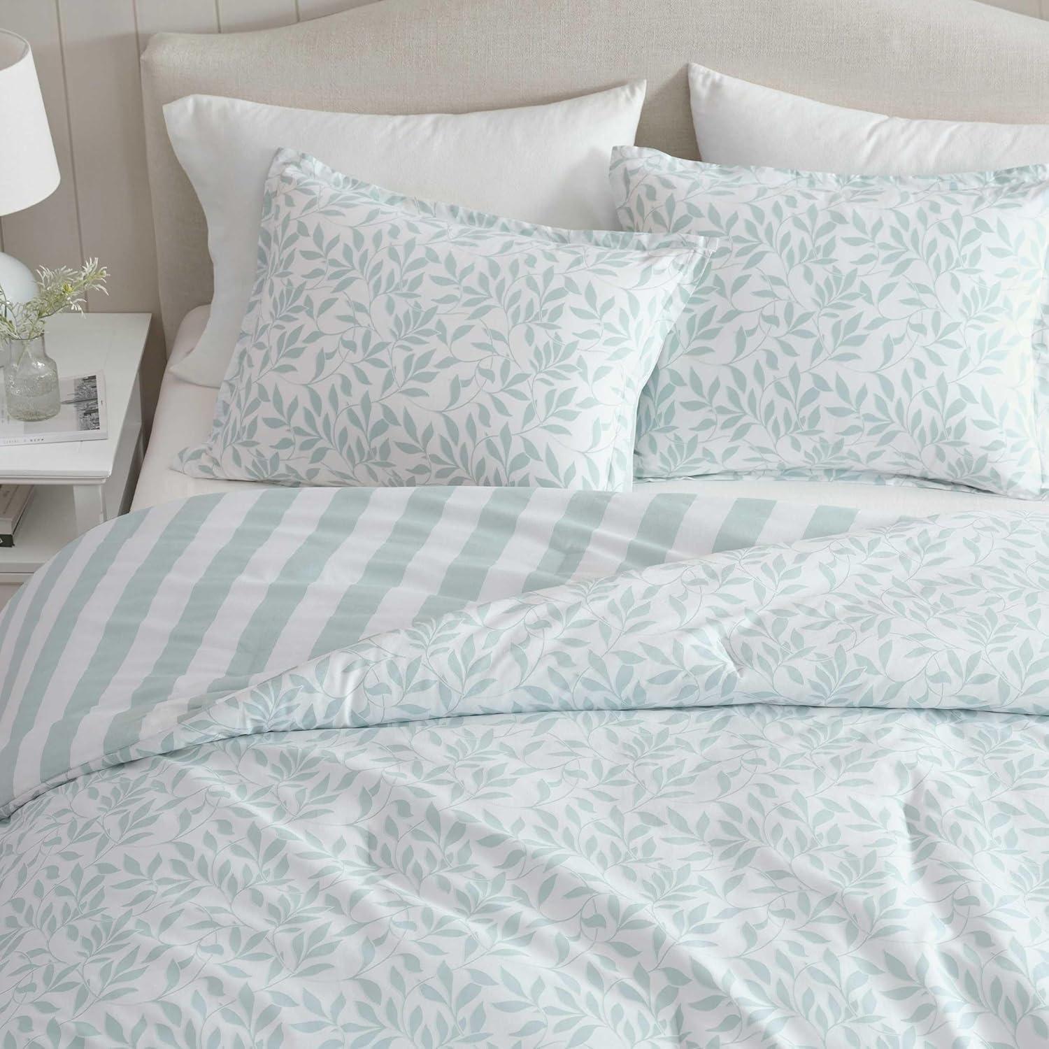 imageMartha Stewart Queen Comforter Set Naturally Soft CottonRich Jacquard Bedding wMatching Pillowcases Textured 3 Piece Bed Set Garden Trellis WhiteCopper Vines Blue