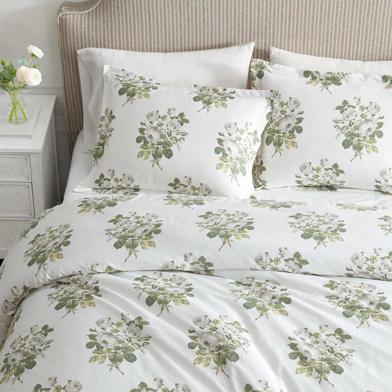 imageMartha Stewart Queen Comforter Set Naturally Soft CottonRich Jacquard Bedding wMatching Pillowcases Textured 3 Piece Bed Set Garden Trellis WhiteElosie Floral Grey