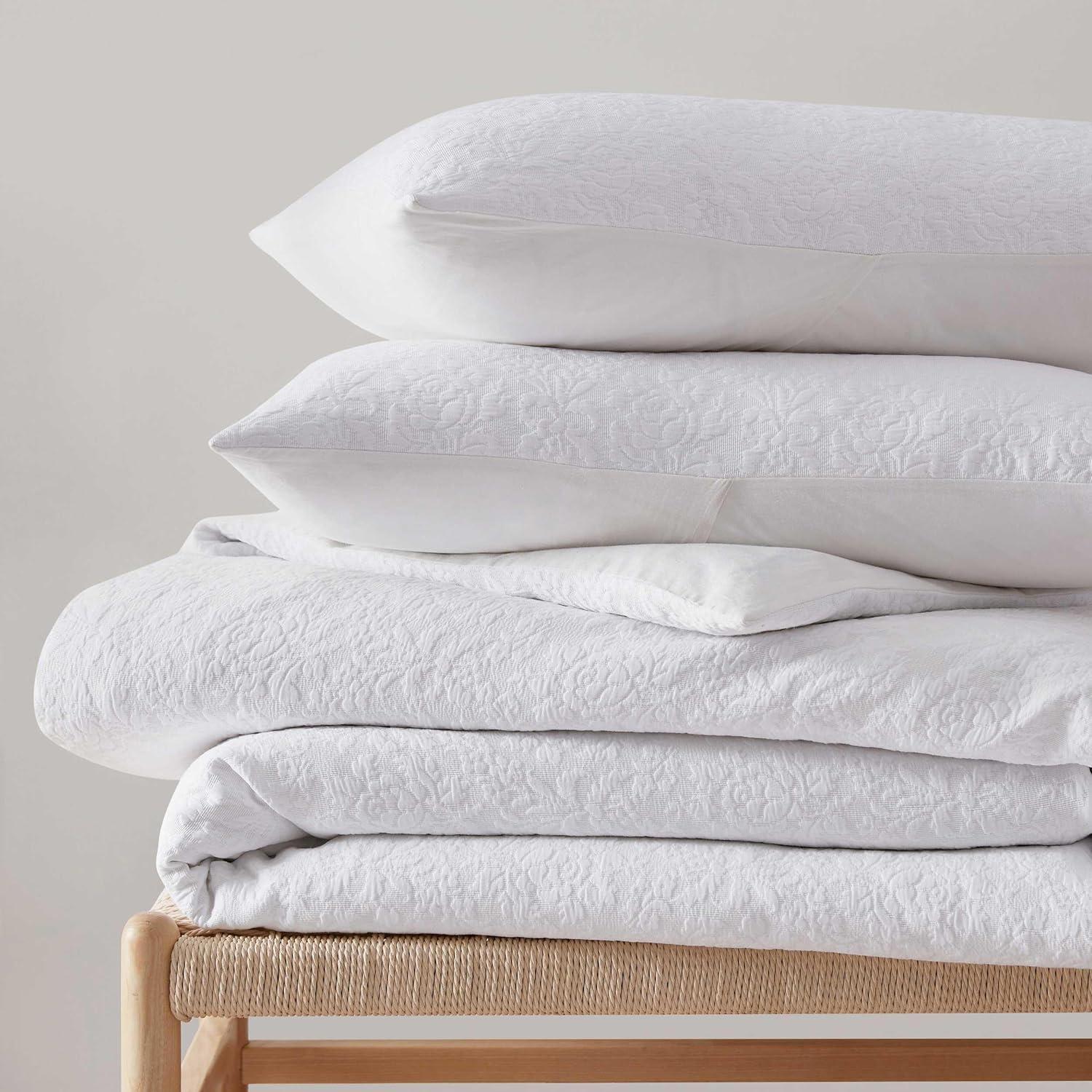 imageMartha Stewart Queen Comforter Set Naturally Soft CottonRich Jacquard Bedding wMatching Pillowcases Textured 3 Piece Bed Set Garden Trellis WhiteGarden Trellis White