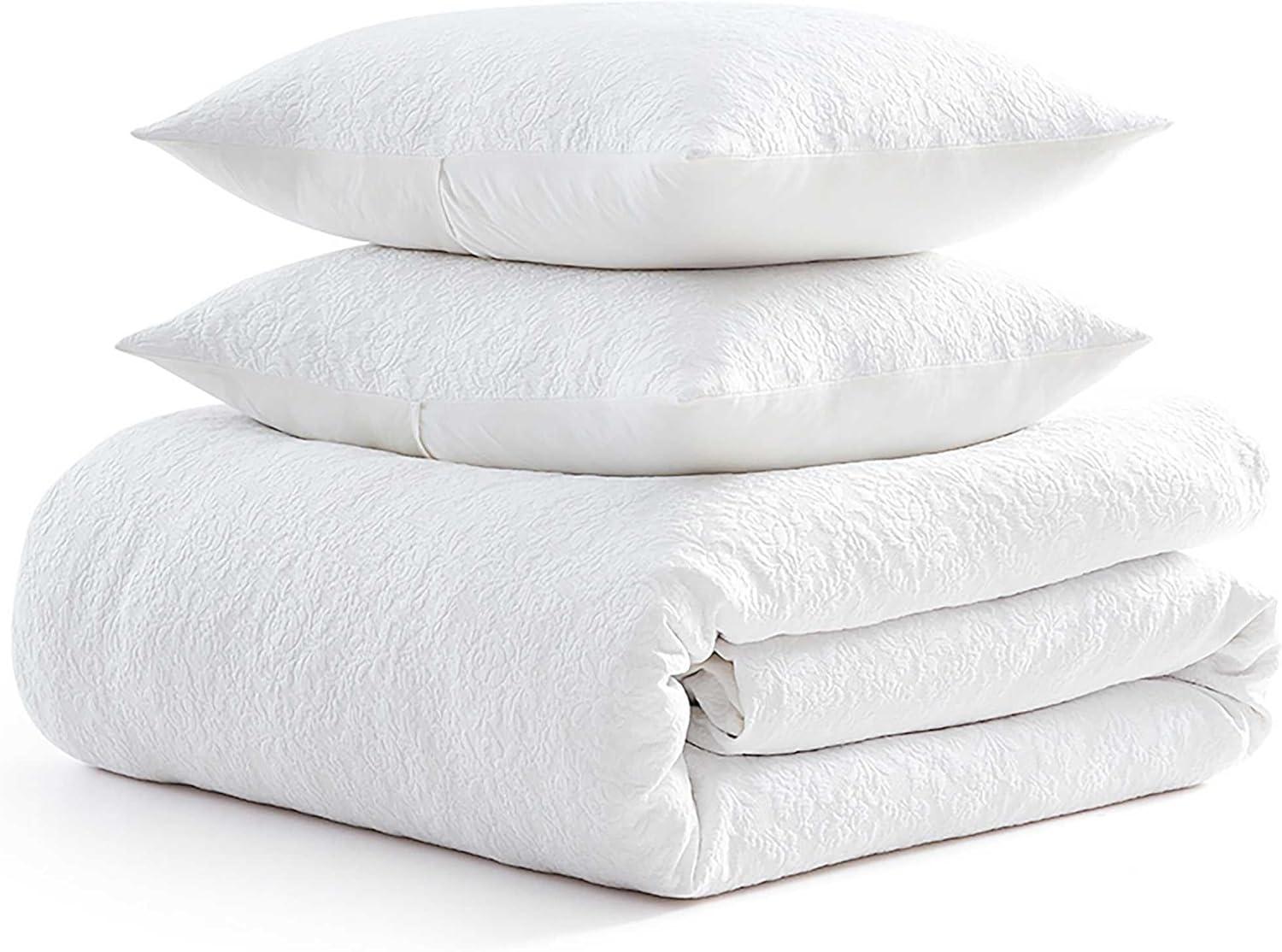 imageMartha Stewart Queen Comforter Set Naturally Soft CottonRich Jacquard Bedding wMatching Pillowcases Textured 3 Piece Bed Set Garden Trellis WhiteGarden Trellis White