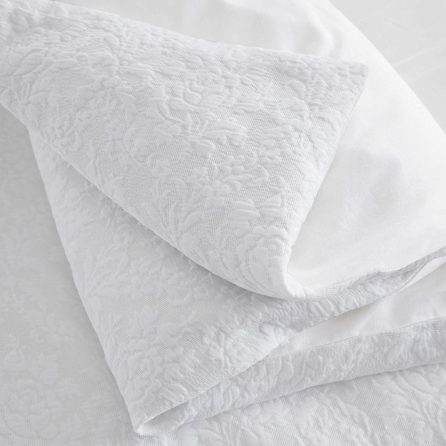 imageMartha Stewart Queen Comforter Set Naturally Soft CottonRich Jacquard Bedding wMatching Pillowcases Textured 3 Piece Bed Set Garden Trellis WhiteGarden Trellis White