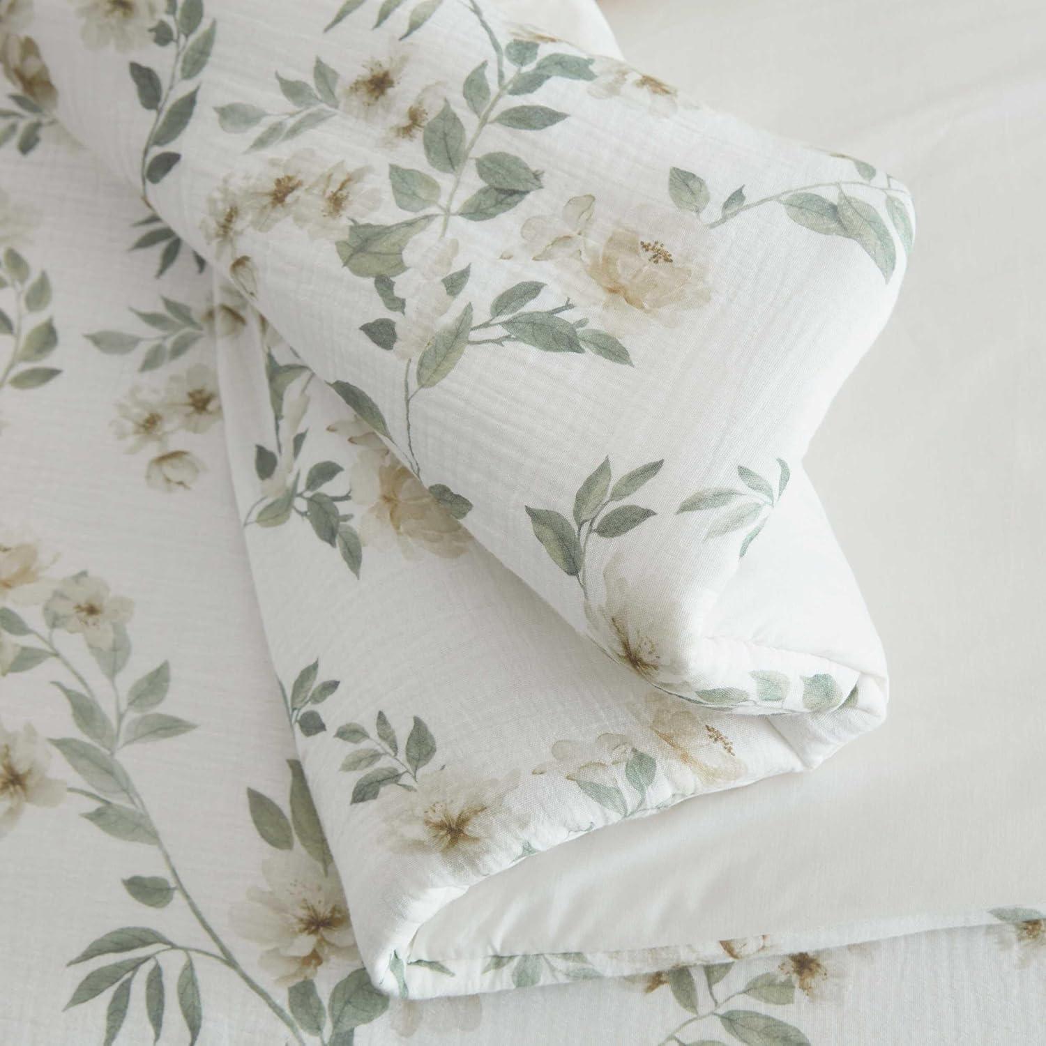 imageMartha Stewart Queen Comforter Set Naturally Soft CottonRich Jacquard Bedding wMatching Pillowcases Textured 3 Piece Bed Set Garden Trellis WhiteHazel Floral Beige