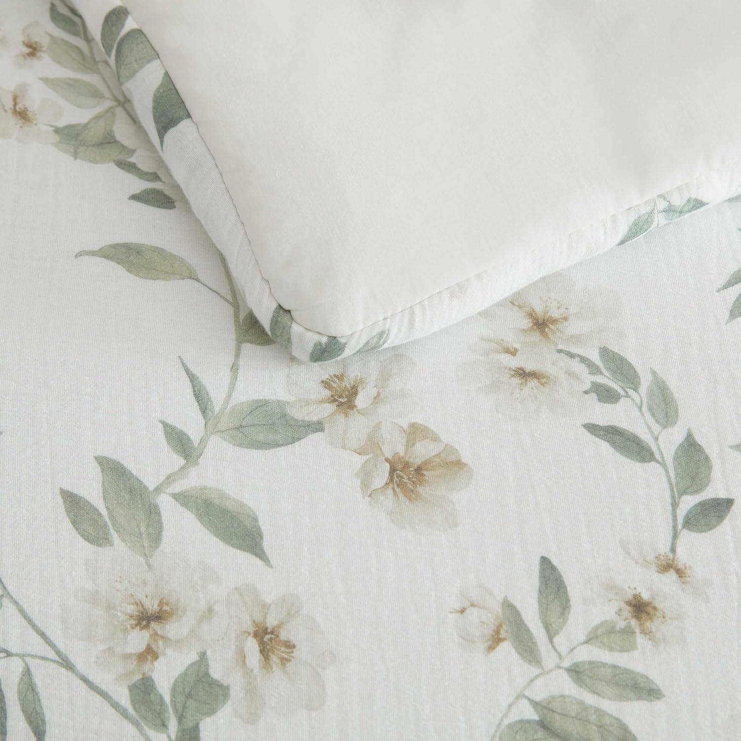 imageMartha Stewart Queen Comforter Set Naturally Soft CottonRich Jacquard Bedding wMatching Pillowcases Textured 3 Piece Bed Set Garden Trellis WhiteHazel Floral Beige
