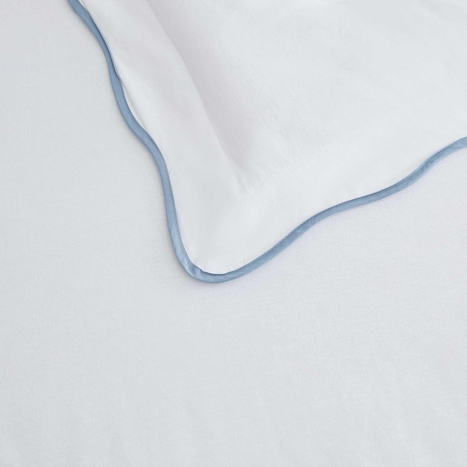 imageMartha Stewart Queen Comforter Set Naturally Soft CottonRich Jacquard Bedding wMatching Pillowcases Textured 3 Piece Bed Set Garden Trellis WhiteSimple Scallop Blue