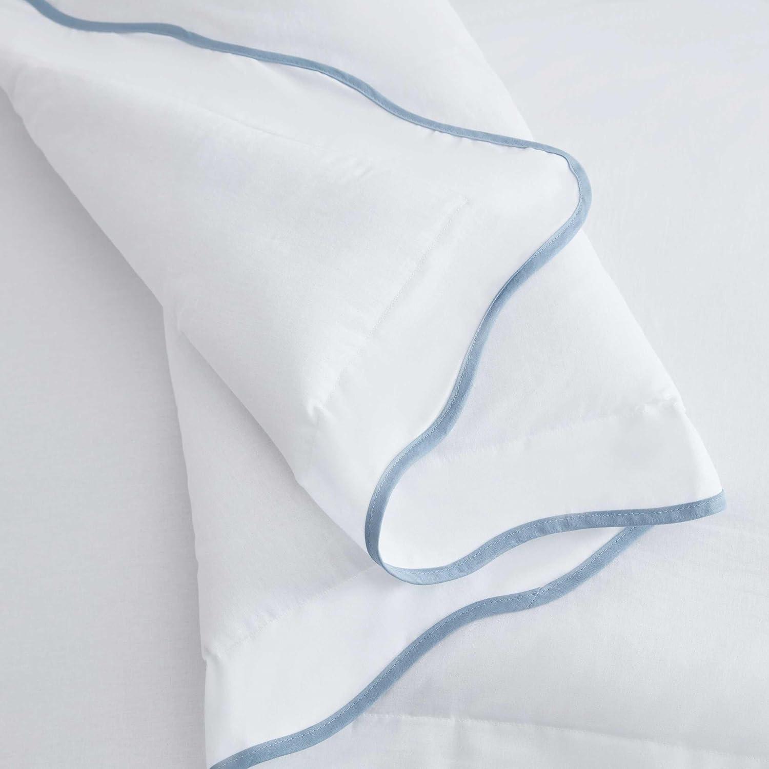 imageMartha Stewart Queen Comforter Set Naturally Soft CottonRich Jacquard Bedding wMatching Pillowcases Textured 3 Piece Bed Set Garden Trellis WhiteSimple Scallop Blue