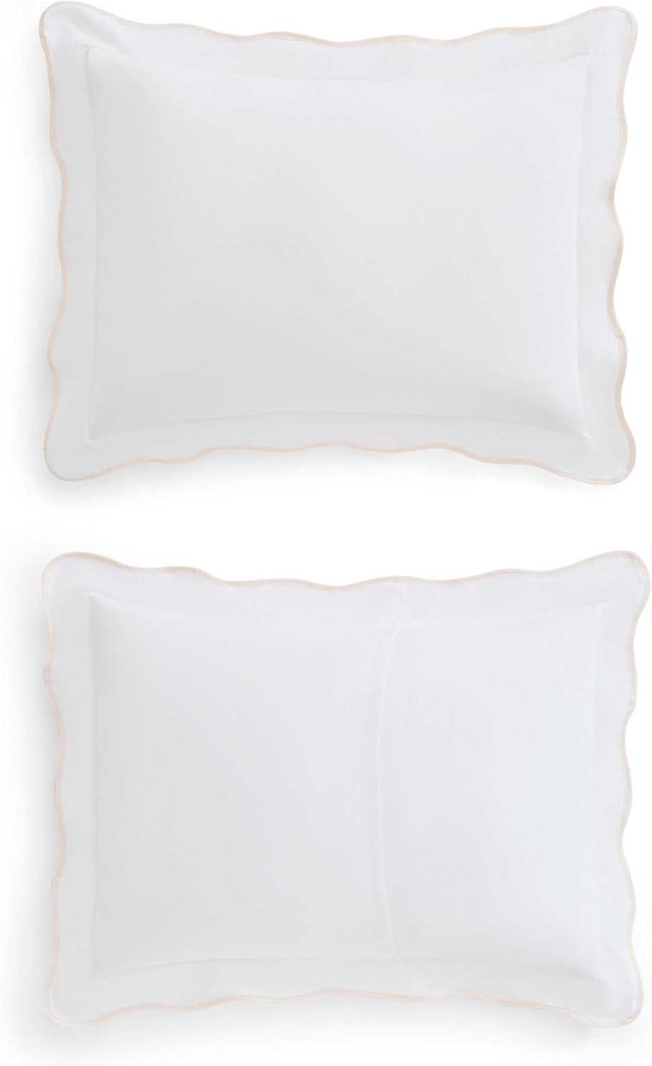 imageMartha Stewart Queen Comforter Set Naturally Soft CottonRich Jacquard Bedding wMatching Pillowcases Textured 3 Piece Bed Set Garden Trellis WhiteSimple Scallop Pink