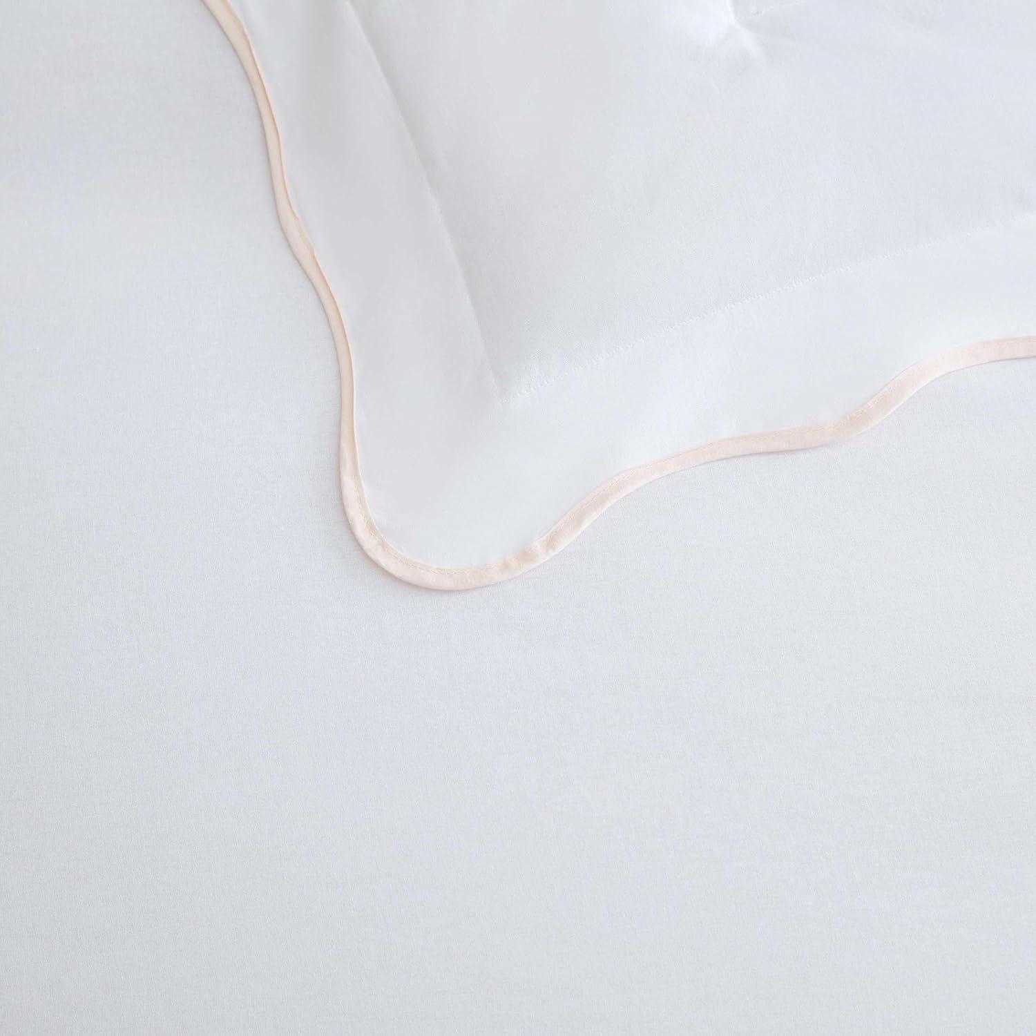 imageMartha Stewart Queen Comforter Set Naturally Soft CottonRich Jacquard Bedding wMatching Pillowcases Textured 3 Piece Bed Set Garden Trellis WhiteSimple Scallop Pink