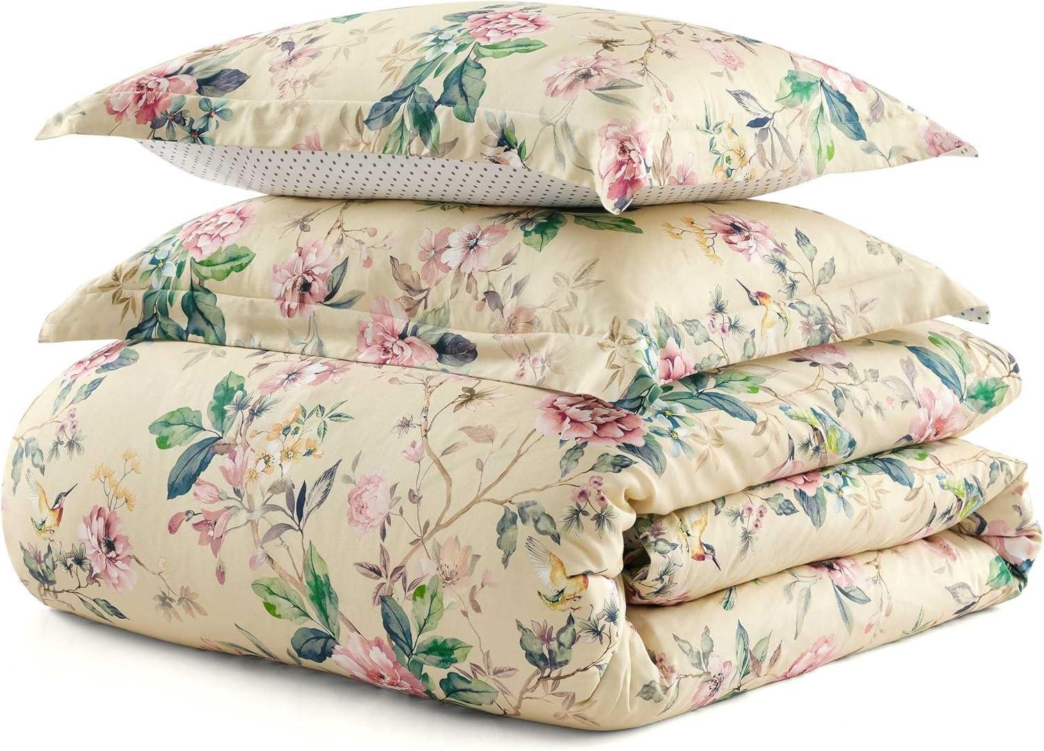 imageMartha Stewart Queen Duvet Cover Set 100 Smooth amp Silky Sateen Cotton Bedding with a Cotton Percale Reverse 3 Piece Floral Bedding with Matching Pillowcases Songbird YellowSongbird Yellow