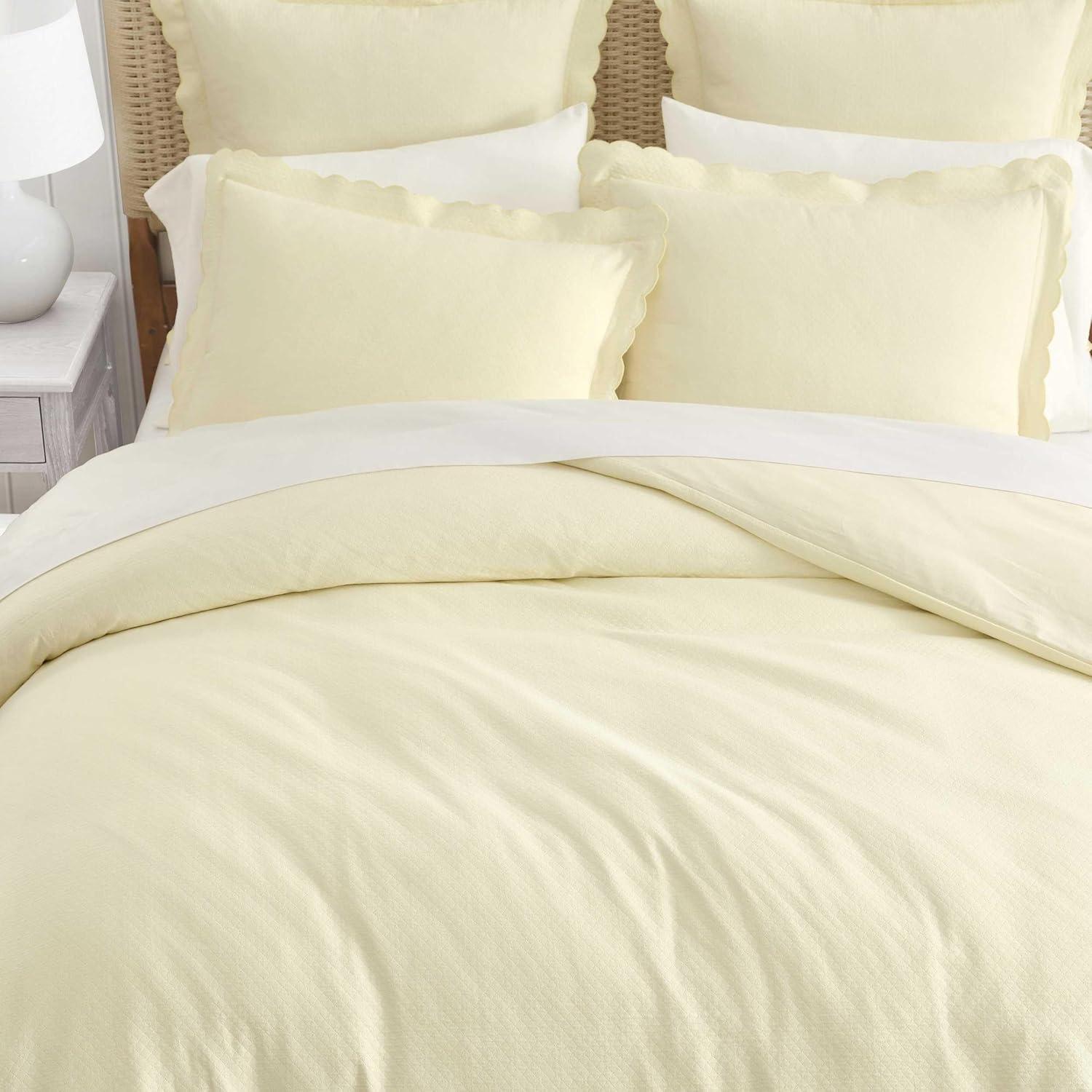 imageMartha Stewart Queen Duvet Cover Set 100 Soft Cotton Blend Bedding Corner Ties amp Button Closure 3 Piece Bed Set with Matching Pillowcases Scallop PinkWhite
