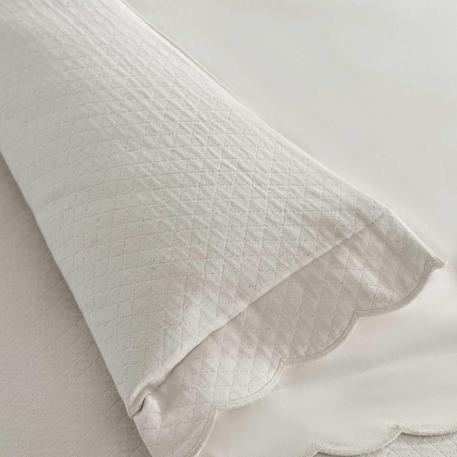 imageMartha Stewart Queen Duvet Cover Set 100 Soft Cotton Blend Bedding Corner Ties amp Button Closure 3 Piece Bed Set with Matching Pillowcases Scallop PinkGrey