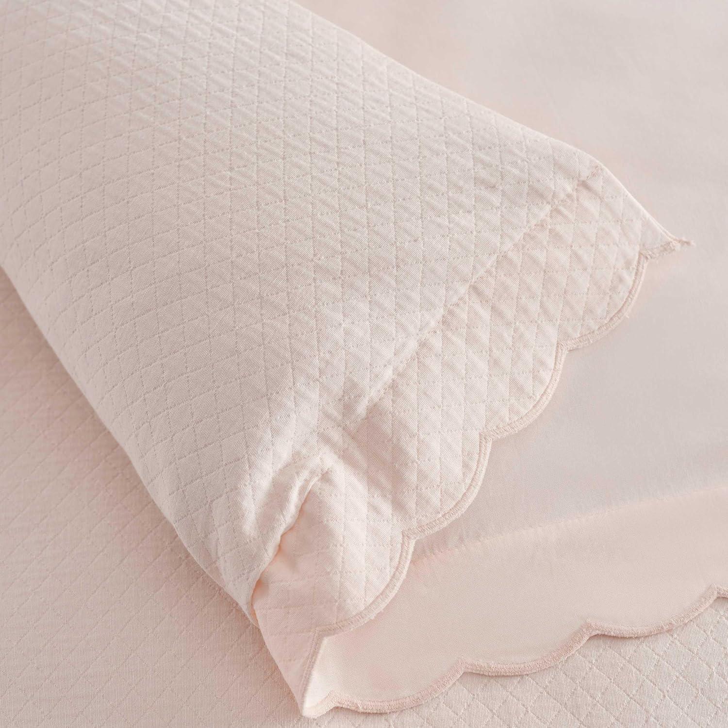 imageMartha Stewart Queen Duvet Cover Set 100 Soft Cotton Blend Bedding Corner Ties amp Button Closure 3 Piece Bed Set with Matching Pillowcases Scallop PinkPink