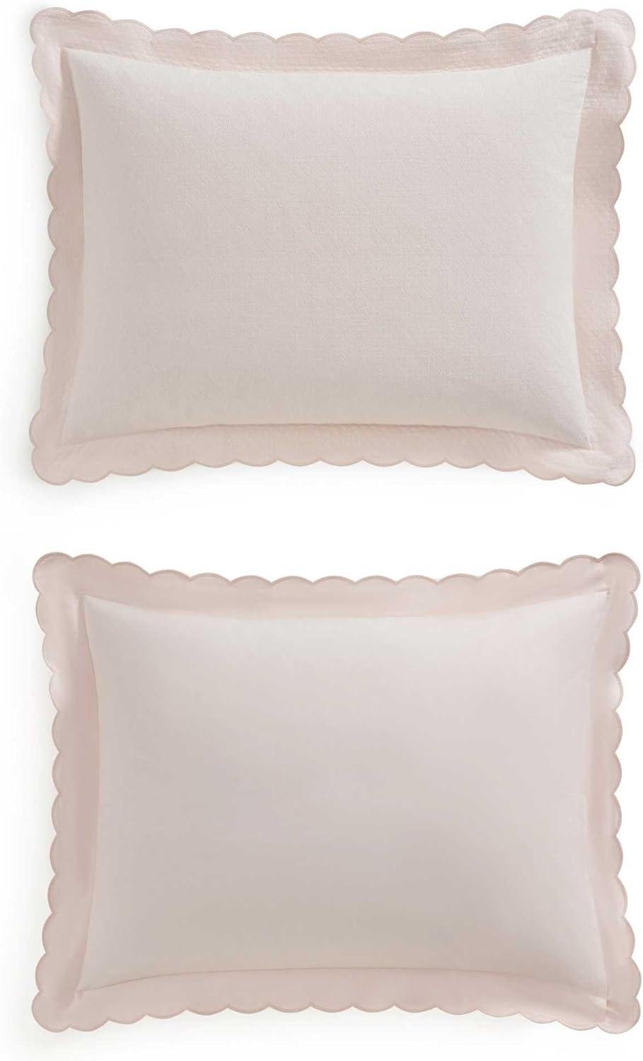 imageMartha Stewart Queen Duvet Cover Set 100 Soft Cotton Blend Bedding Corner Ties amp Button Closure 3 Piece Bed Set with Matching Pillowcases Scallop PinkPink