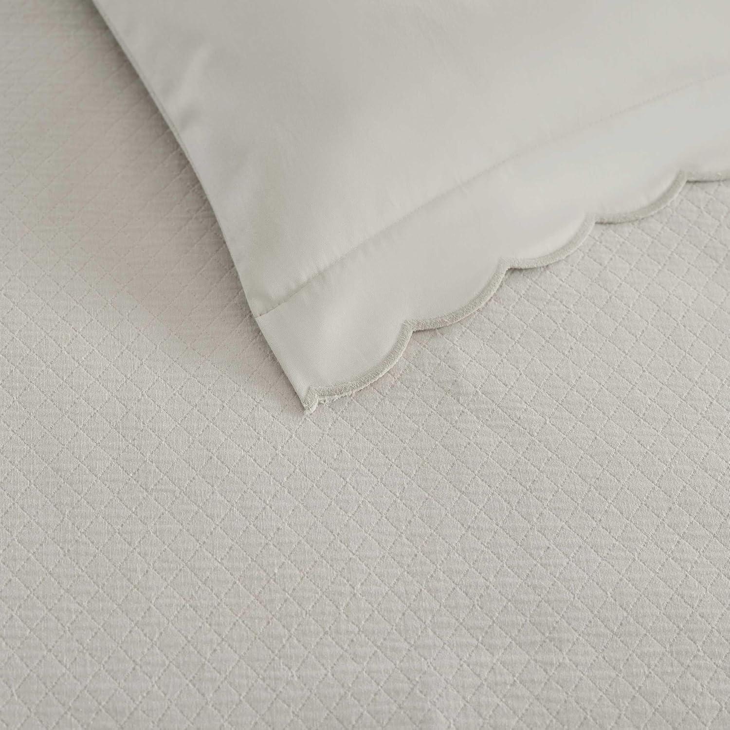 imageMartha Stewart Queen Duvet Cover Set 100 Soft Cotton Blend Bedding Corner Ties amp Button Closure 3 Piece Bed Set with Matching Pillowcases Scallop PinkGrey