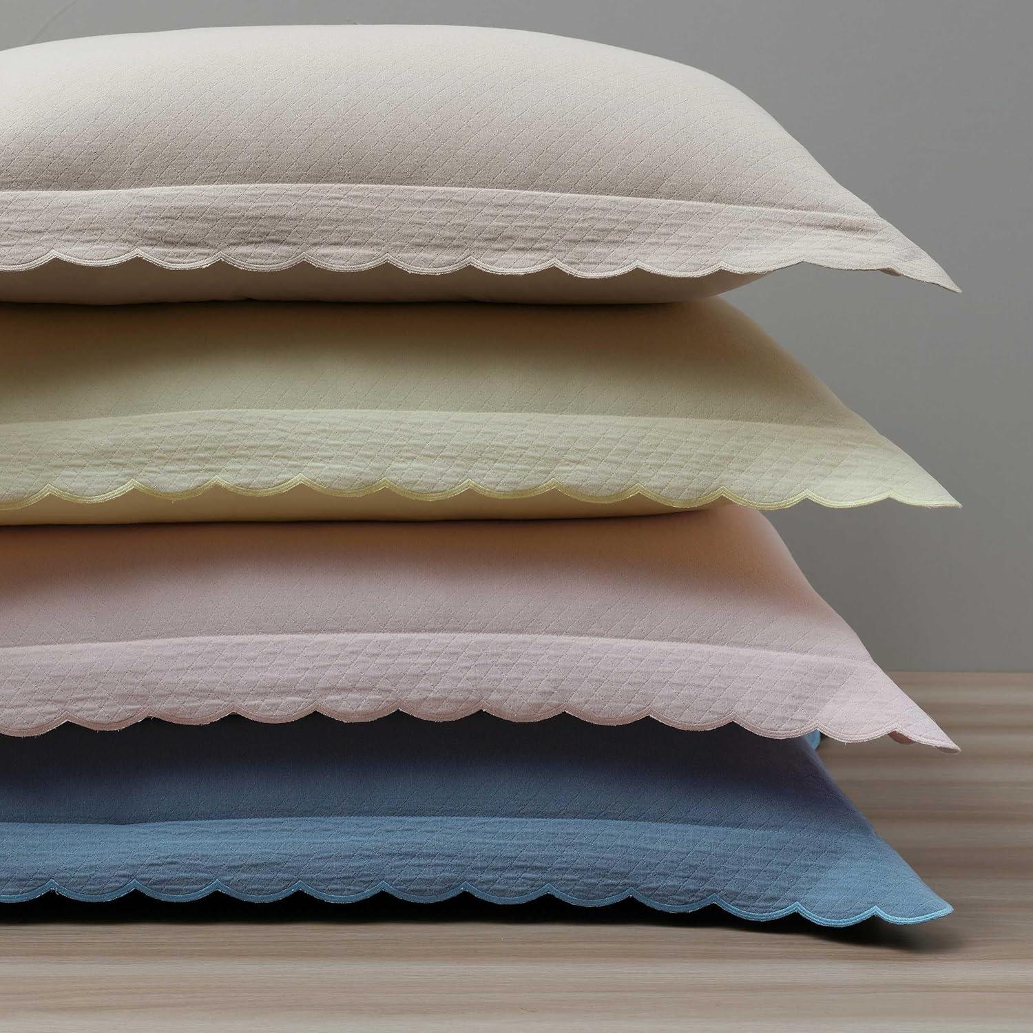 imageMartha Stewart Queen Duvet Cover Set 100 Soft Cotton Blend Bedding Corner Ties amp Button Closure 3 Piece Bed Set with Matching Pillowcases Scallop PinkWhite