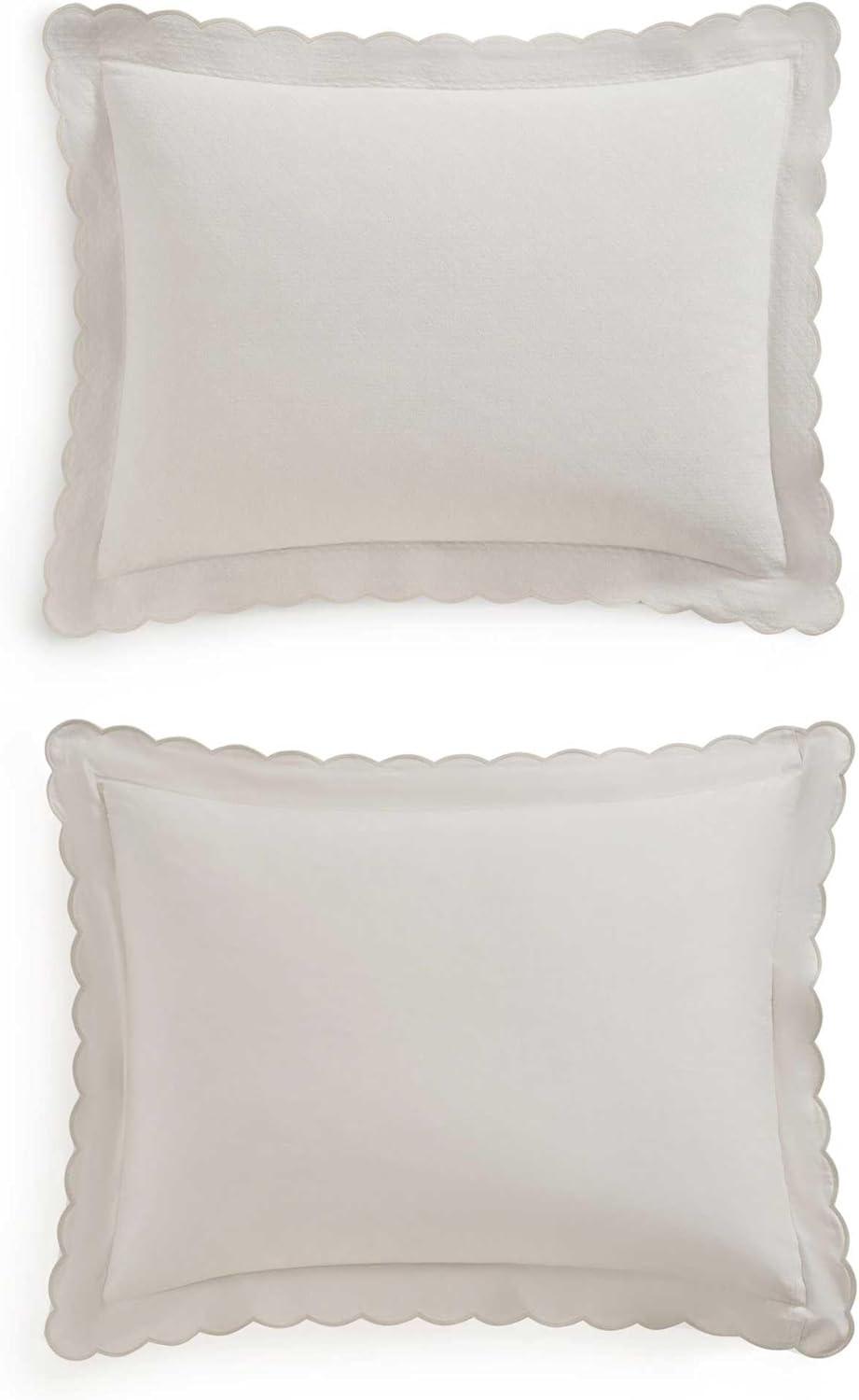 imageMartha Stewart Queen Duvet Cover Set 100 Soft Cotton Blend Bedding Corner Ties amp Button Closure 3 Piece Bed Set with Matching Pillowcases Scallop PinkGrey
