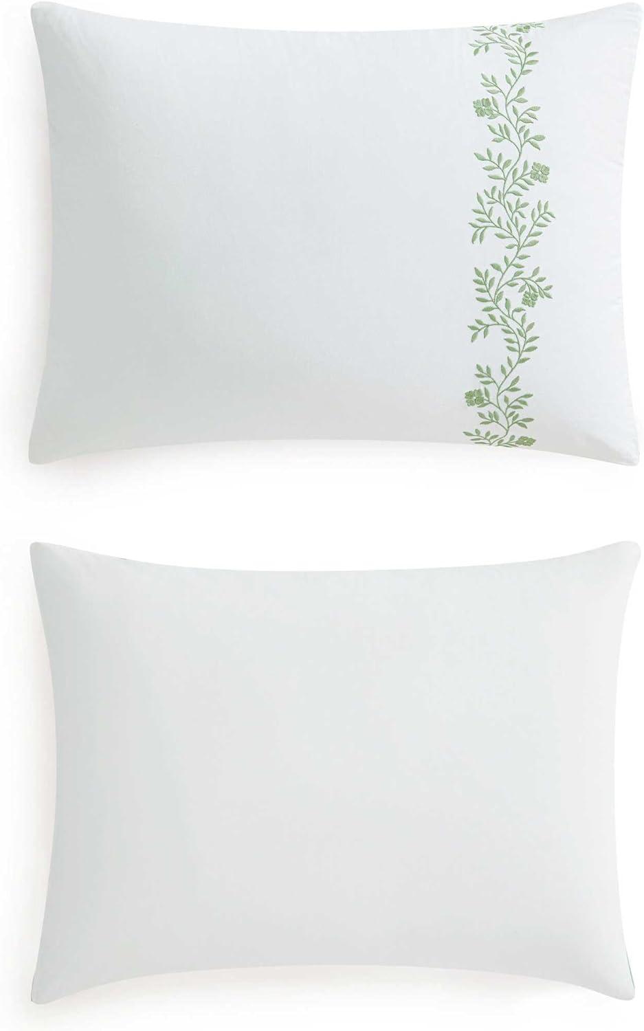 imageMartha Stewart Queen Duvet Cover Set Crisp amp Smooth Bedding with a Cotton Percale Lightweight Feel Reversible 3 Piece Bed Set with Matching Pillowcases Simple Scallop PinkGarden Path Embroidery Green