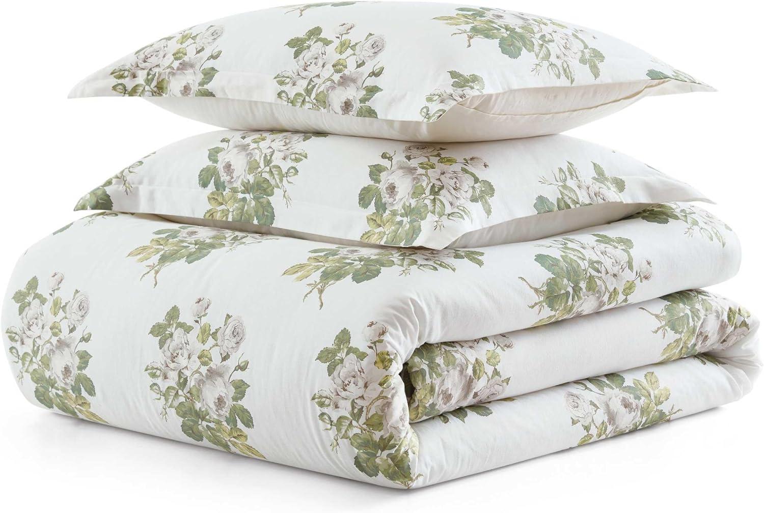 imageMartha Stewart Queen Duvet Cover Set Crisp amp Smooth Bedding with a Cotton Percale Lightweight Feel Reversible 3 Piece Bed Set with Matching Pillowcases Simple Scallop PinkElosie Floral Grey