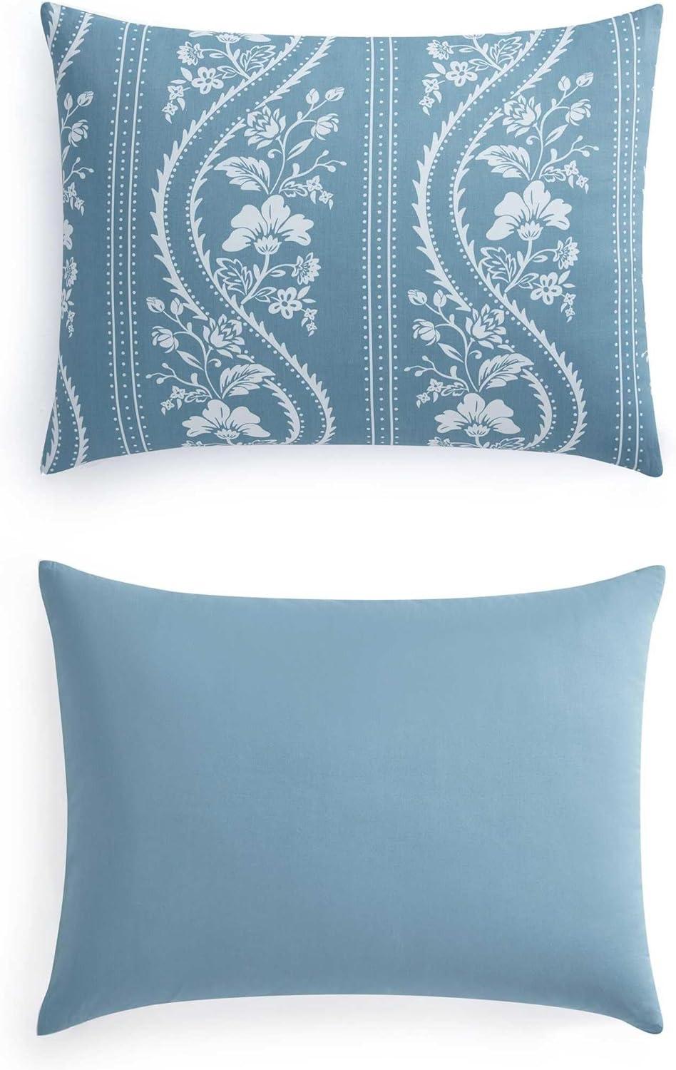 imageMartha Stewart Queen Duvet Cover Set Crisp amp Smooth Bedding with a Cotton Percale Lightweight Feel Reversible 3 Piece Bed Set with Matching Pillowcases Simple Scallop PinkSophia Stripe Blue