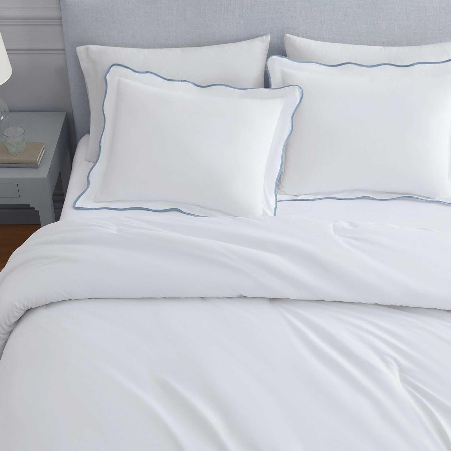 imageMartha Stewart Queen Duvet Cover Set Crisp amp Smooth Bedding with a Cotton Percale Lightweight Feel Reversible 3 Piece Bed Set with Matching Pillowcases Simple Scallop PinkSimple Scallop Blue