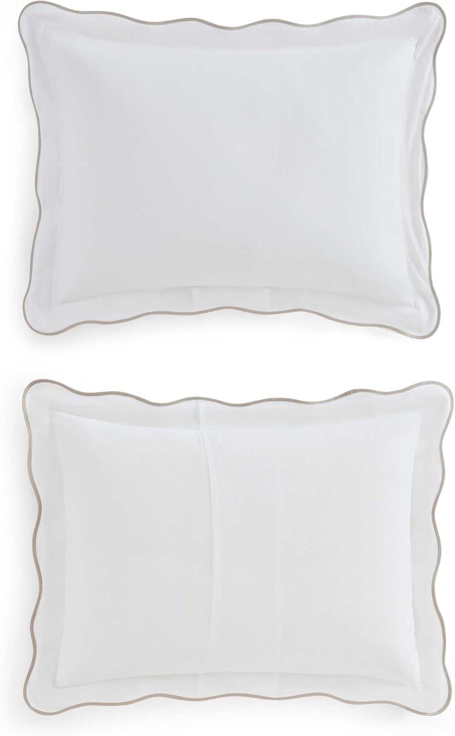 imageMartha Stewart Queen Duvet Cover Set Crisp amp Smooth Bedding with a Cotton Percale Lightweight Feel Reversible 3 Piece Bed Set with Matching Pillowcases Simple Scallop PinkSimple Scallop Beige