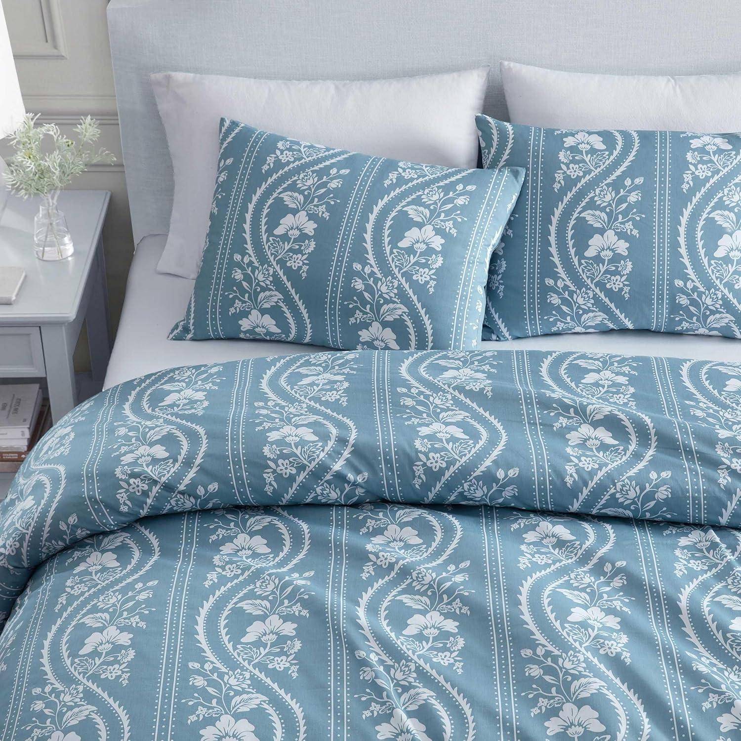 imageMartha Stewart Queen Duvet Cover Set Crisp amp Smooth Bedding with a Cotton Percale Lightweight Feel Reversible 3 Piece Bed Set with Matching Pillowcases Simple Scallop PinkElosie Floral Grey