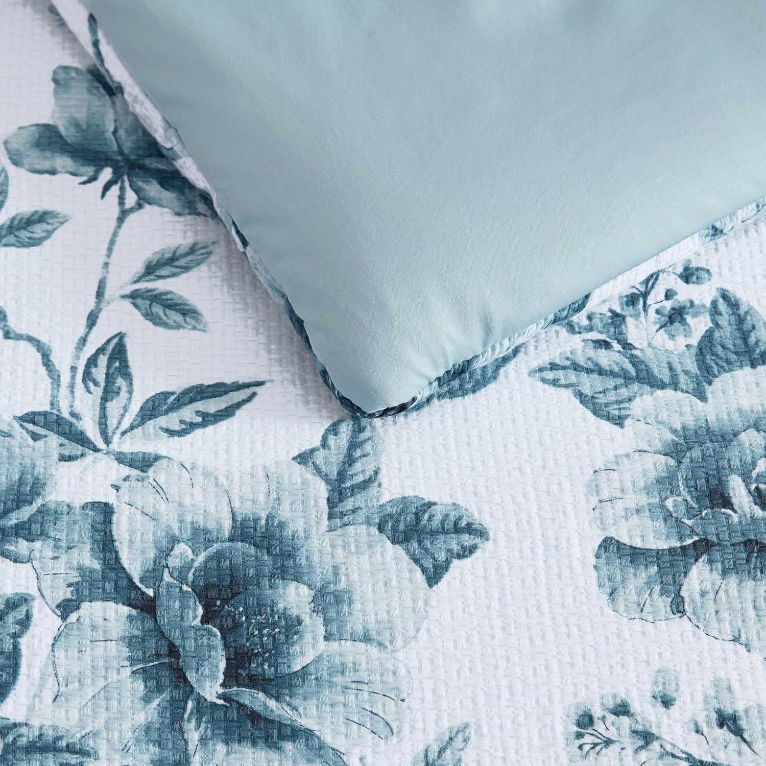 imageMartha Stewart Queen Duvet Cover Set Crisp amp Smooth Bedding with a Cotton Percale Lightweight Feel Reversible 3 Piece Bed Set with Matching Pillowcases Simple Scallop PinkVivian Floral Blue