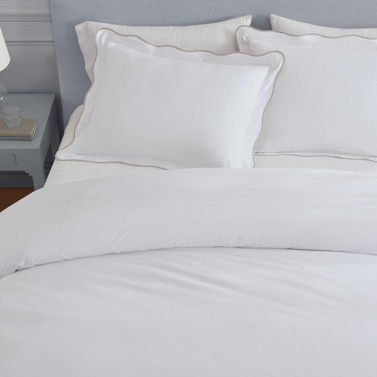 imageMartha Stewart Queen Duvet Cover Set Crisp amp Smooth Bedding with a Cotton Percale Lightweight Feel Reversible 3 Piece Bed Set with Matching Pillowcases Simple Scallop PinkSimple Scallop Beige
