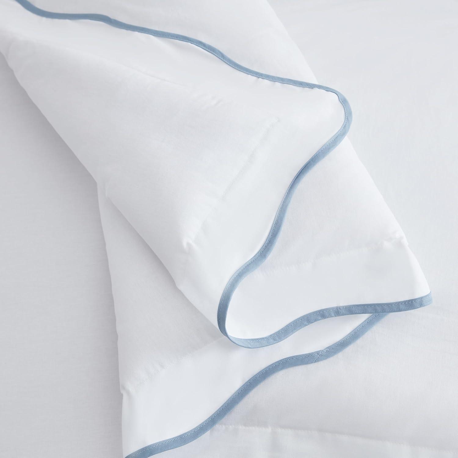 imageMartha Stewart Queen Duvet Cover Set Crisp amp Smooth Bedding with a Cotton Percale Lightweight Feel Reversible 3 Piece Bed Set with Matching Pillowcases Simple Scallop PinkSimple Scallop Blue
