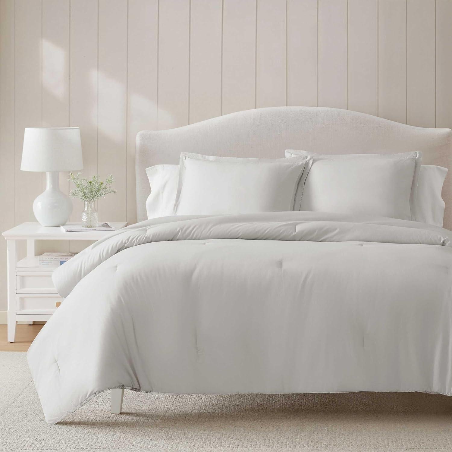 imageMartha Stewart Queen Duvet Cover Set Crisp amp Smooth Bedding with a Cotton Percale Lightweight Feel Reversible 3 Piece Bed Set with Matching Pillowcases Simple Scallop PinkSophia Stripe Blue