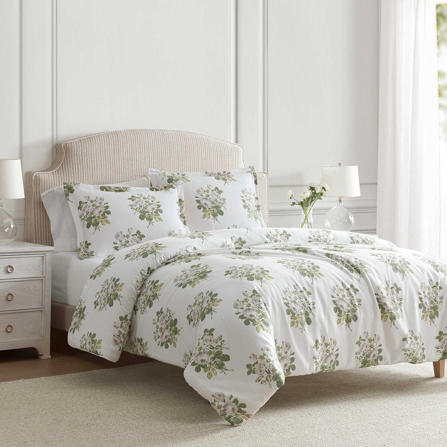 imageMartha Stewart Queen Duvet Cover Set Crisp amp Smooth Bedding with a Cotton Percale Lightweight Feel Reversible 3 Piece Bed Set with Matching Pillowcases Simple Scallop PinkElosie Floral Grey
