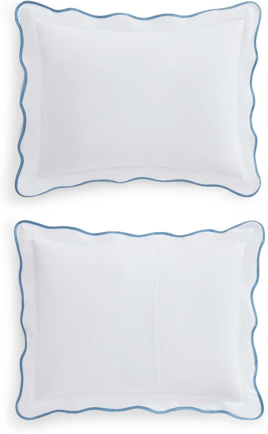 imageMartha Stewart Queen Duvet Cover Set Crisp amp Smooth Bedding with a Cotton Percale Lightweight Feel Reversible 3 Piece Bed Set with Matching Pillowcases Simple Scallop PinkSimple Scallop Blue