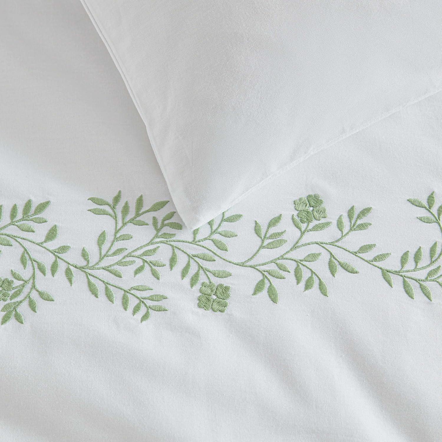 imageMartha Stewart Queen Duvet Cover Set Crisp amp Smooth Bedding with a Cotton Percale Lightweight Feel Reversible 3 Piece Bed Set with Matching Pillowcases Simple Scallop PinkGarden Path Embroidery Green