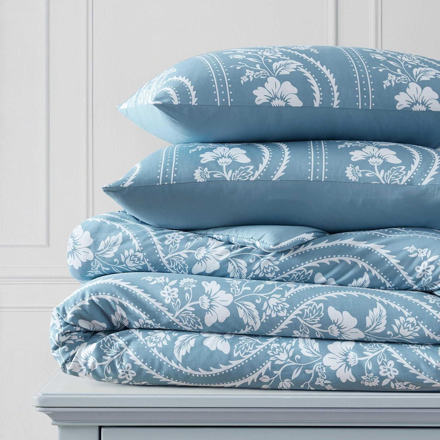 imageMartha Stewart Queen Duvet Cover Set Crisp amp Smooth Bedding with a Cotton Percale Lightweight Feel Reversible 3 Piece Bed Set with Matching Pillowcases Simple Scallop PinkElosie Floral Grey