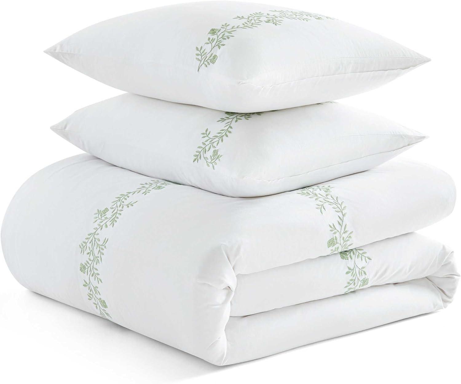 imageMartha Stewart Queen Duvet Cover Set Crisp amp Smooth Bedding with a Cotton Percale Lightweight Feel Reversible 3 Piece Bed Set with Matching Pillowcases Simple Scallop PinkGarden Path Embroidery Green